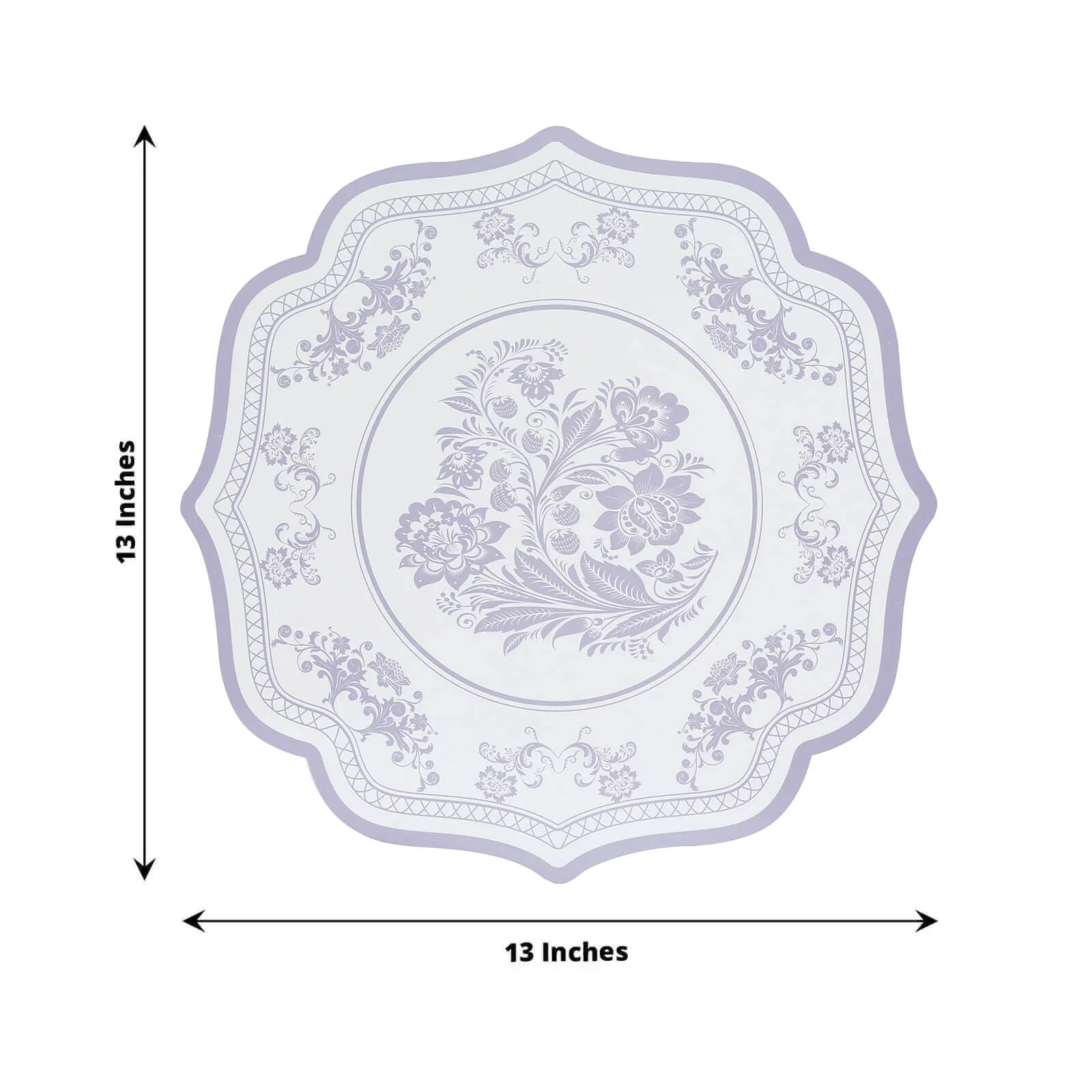 10-Pack Disposable Table Placemats 13" White with Lavender Damask Floral Pattern & Scalloped Rim - 400GSM Cardboard Placemats for Classy Events - Image 2