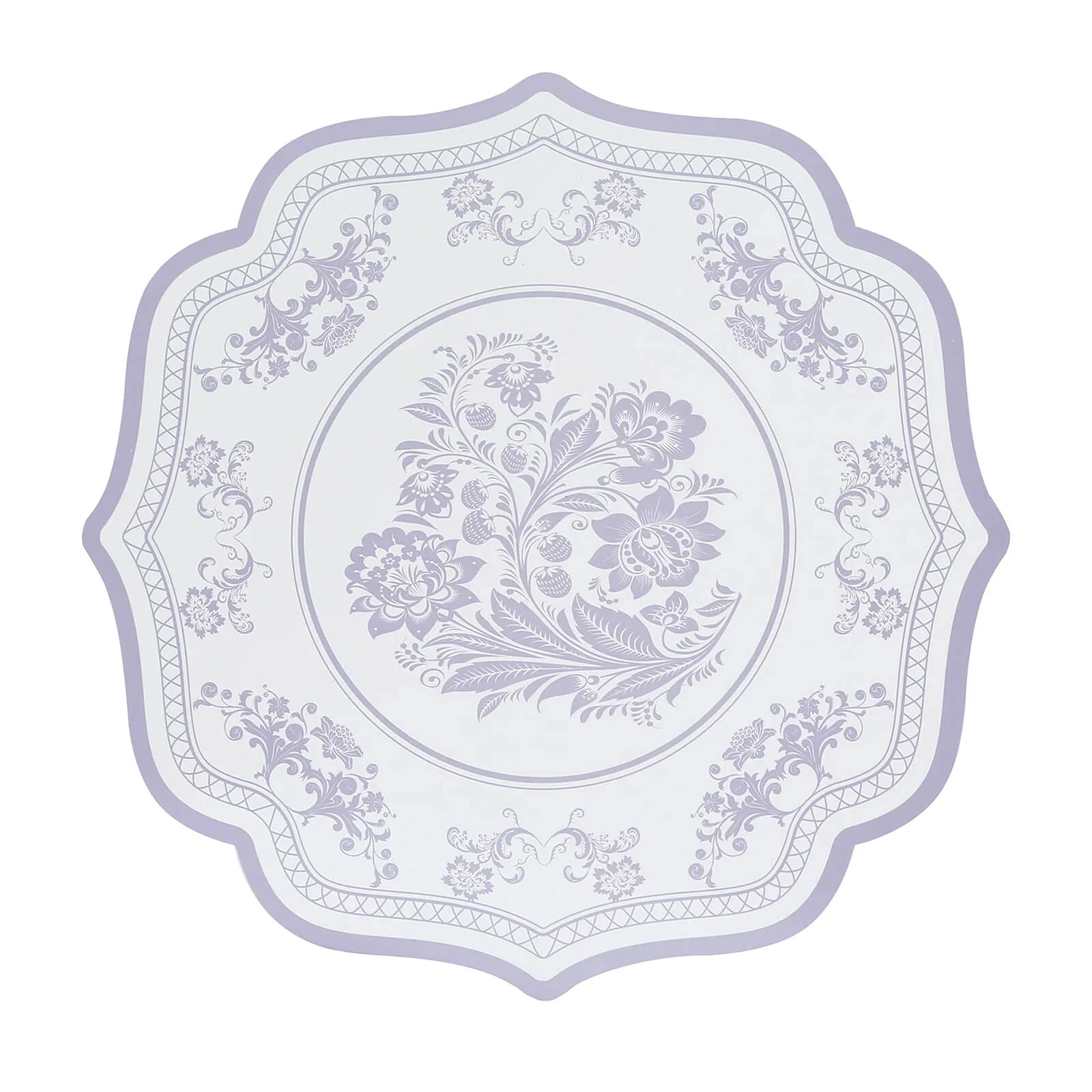 10-Pack Disposable Table Placemats 13" White with Lavender Damask Floral Pattern & Scalloped Rim - 400GSM Cardboard Placemats for Classy Events - Image 5