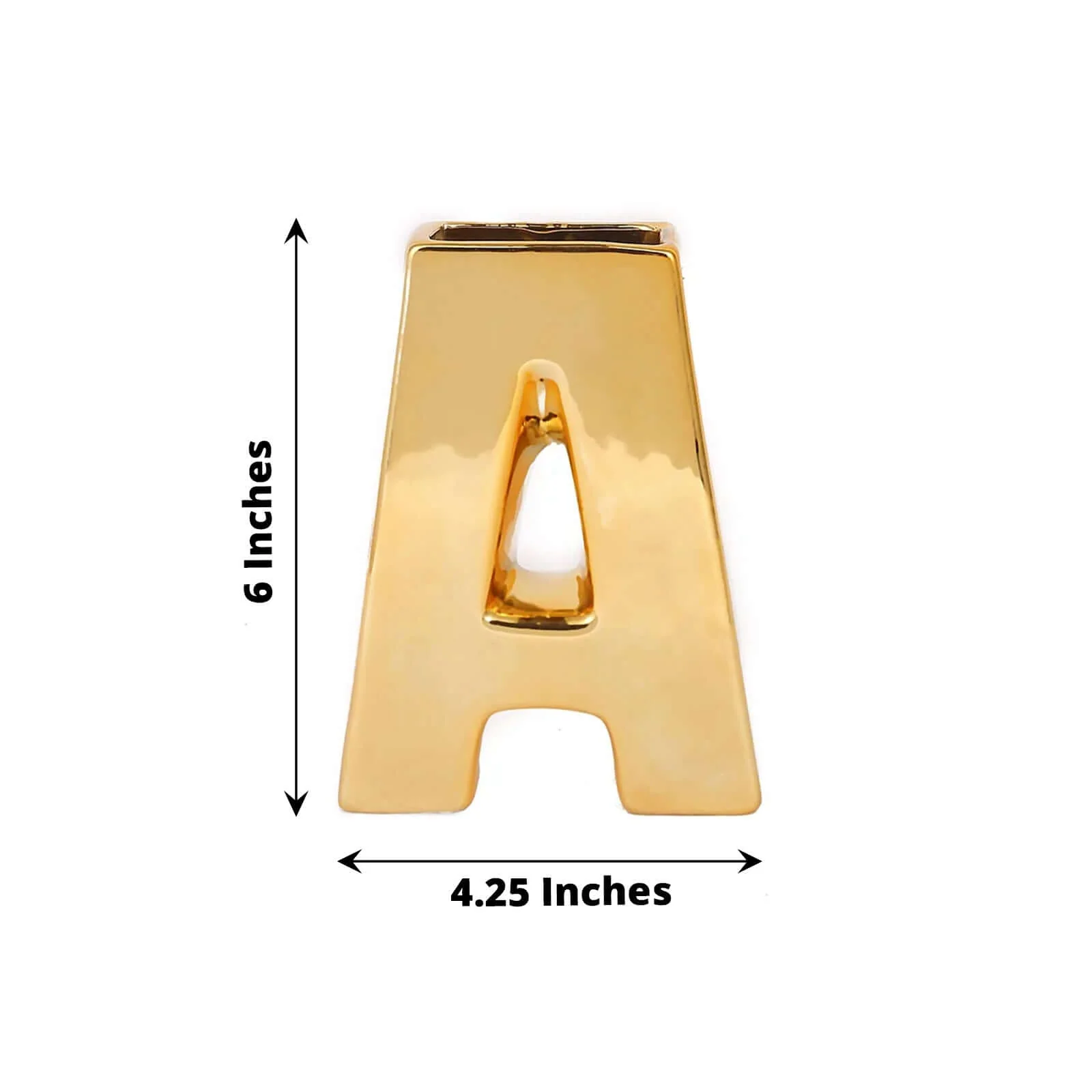 Ceramic Letter "A" Vase Shiny Gold Plated 6" - Stylish Bud Planter Pot for Table Centerpieces - Image 3