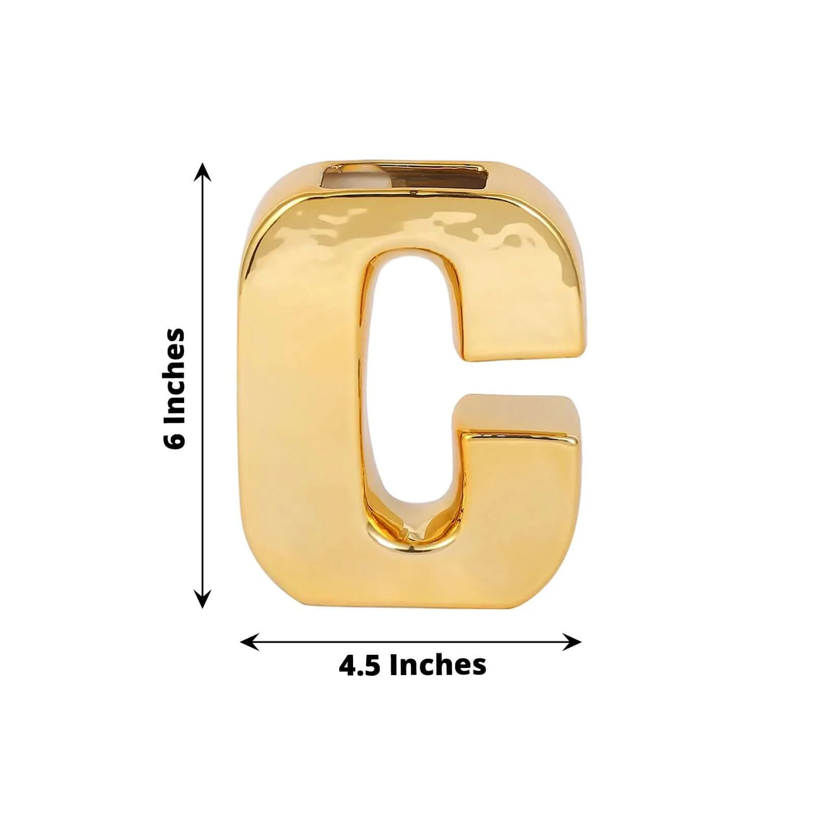 Ceramic Letter "C" Vase Shiny Gold Plated 6" - Stylish Bud Planter Pot for Table Centerpieces - Image 3