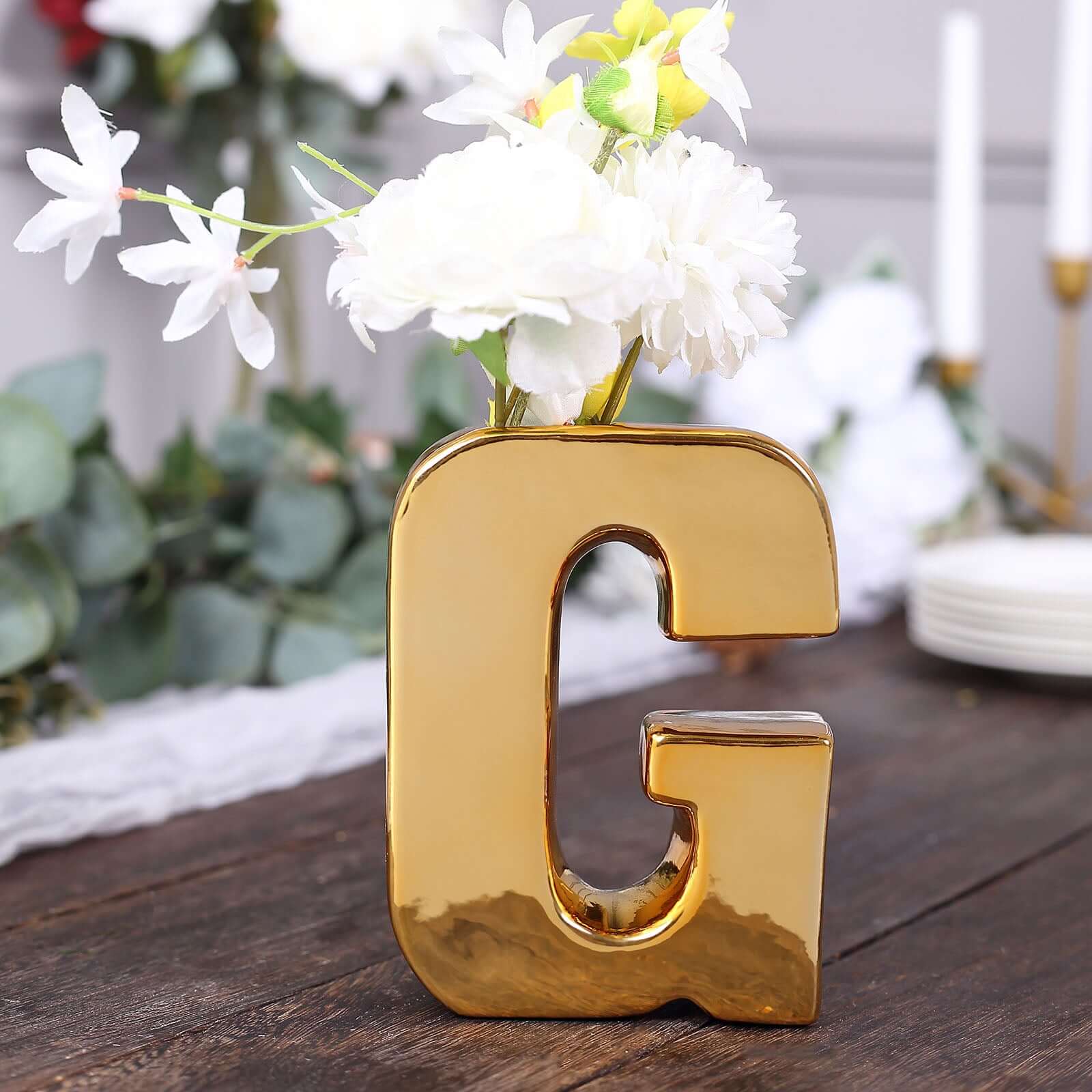 Ceramic Letter "G" Vase Shiny Gold Plated 6" - Stylish Bud Planter Pot for Table Centerpieces - Image 7