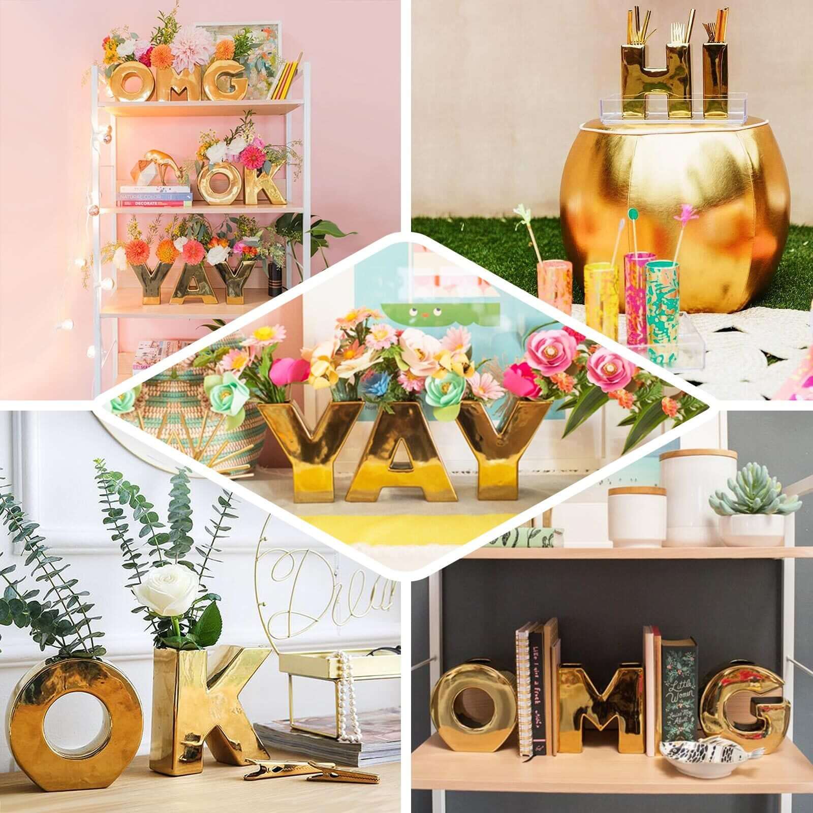 Ceramic Letter "H" Vase Shiny Gold Plated 6" - Stylish Bud Planter Pot for Table Centerpieces - Image 5