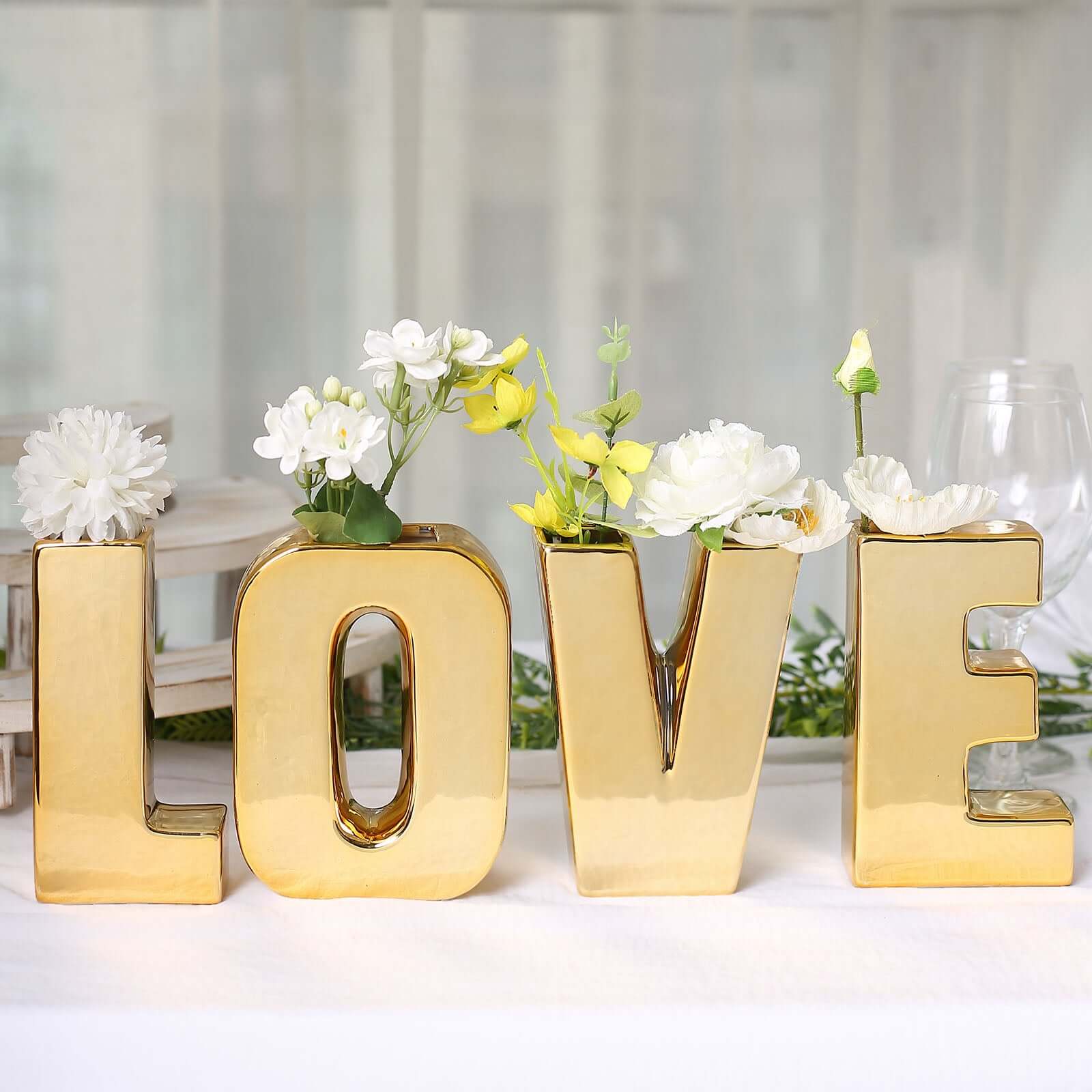 Ceramic Letter "J" Vase Shiny Gold Plated 6" - Stylish Bud Planter Pot for Table Centerpieces - Image 2