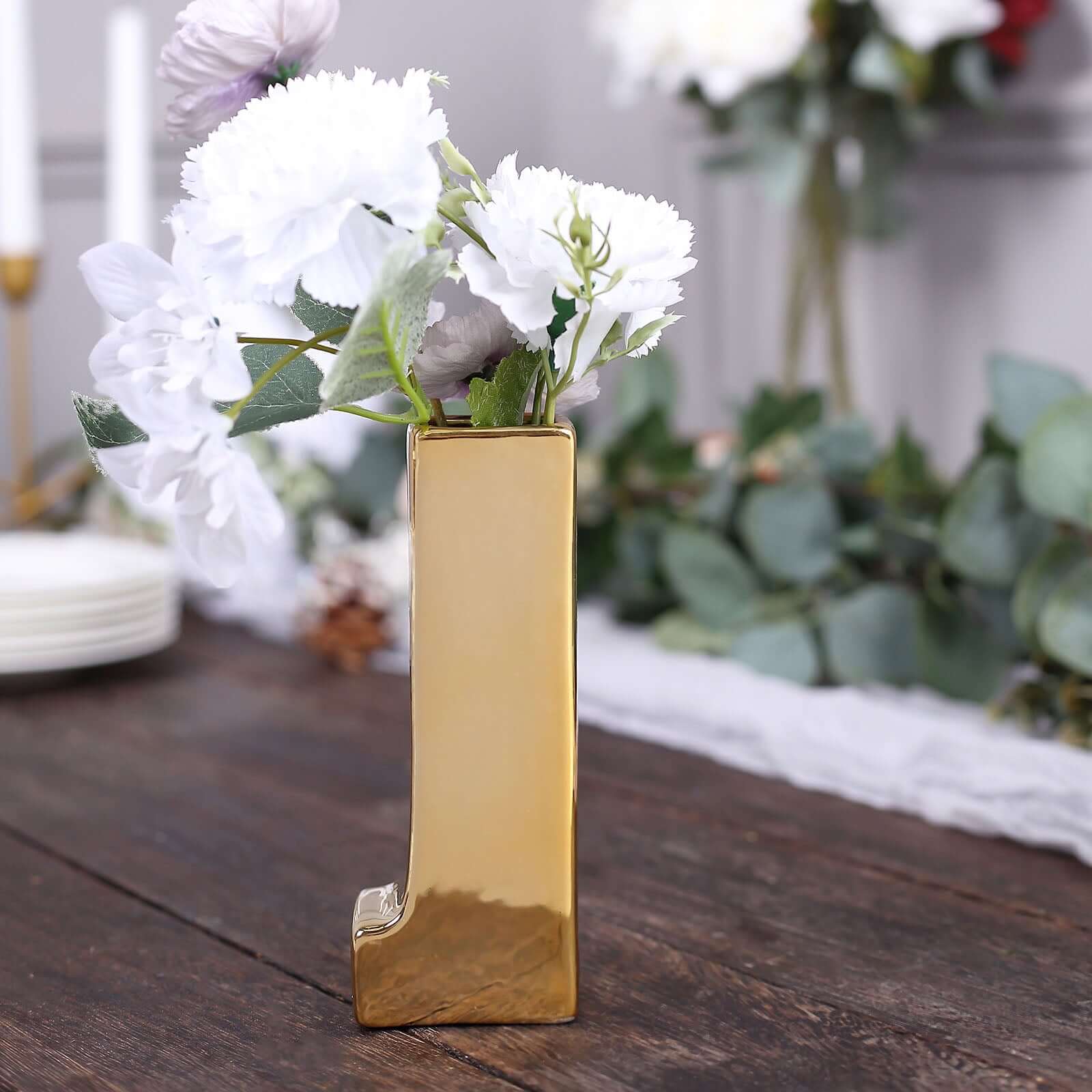 Ceramic Letter "J" Vase Shiny Gold Plated 6" - Stylish Bud Planter Pot for Table Centerpieces - Image 7