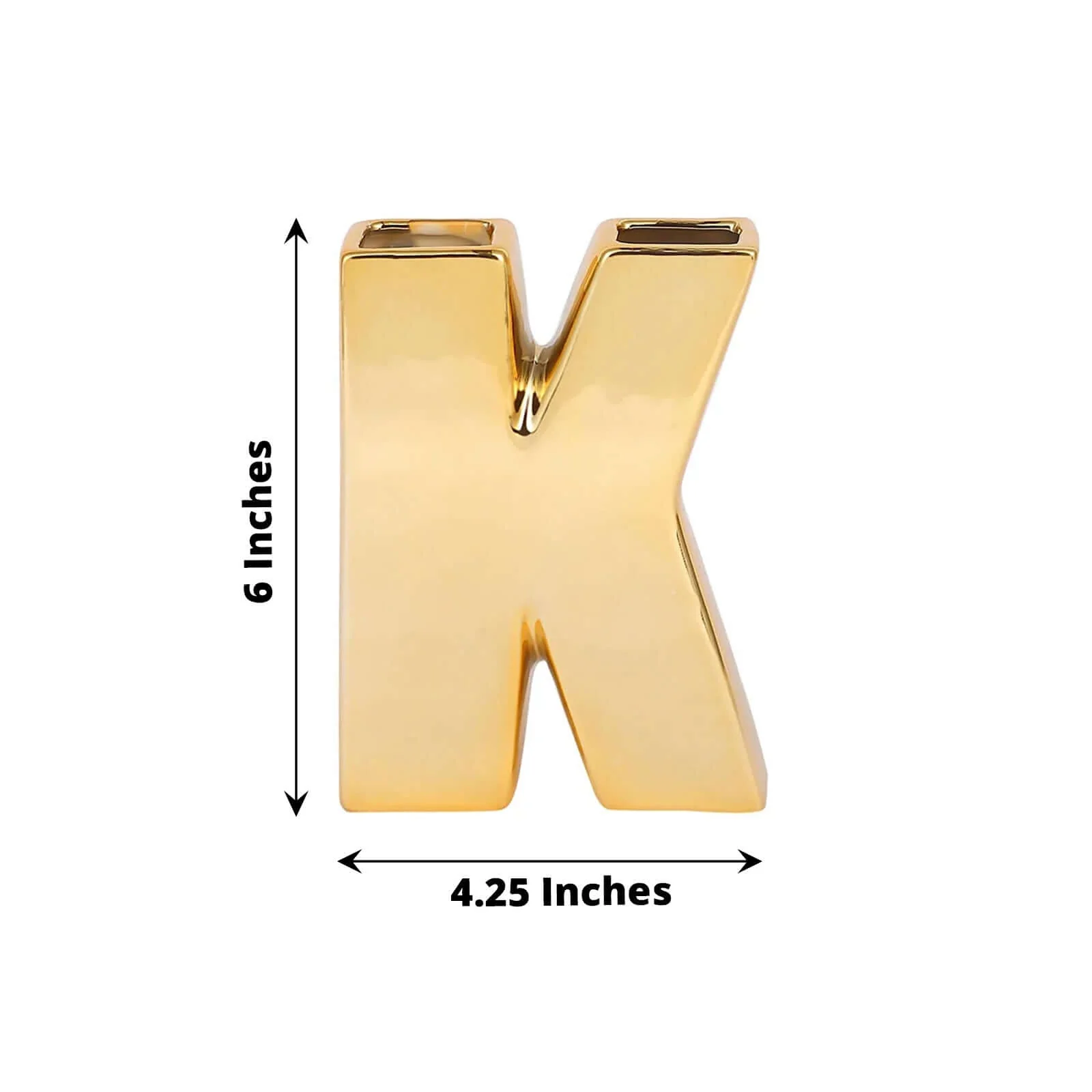 Ceramic Letter "K" Vase Shiny Gold Plated 6" - Stylish Bud Planter Pot for Table Centerpieces - Image 3