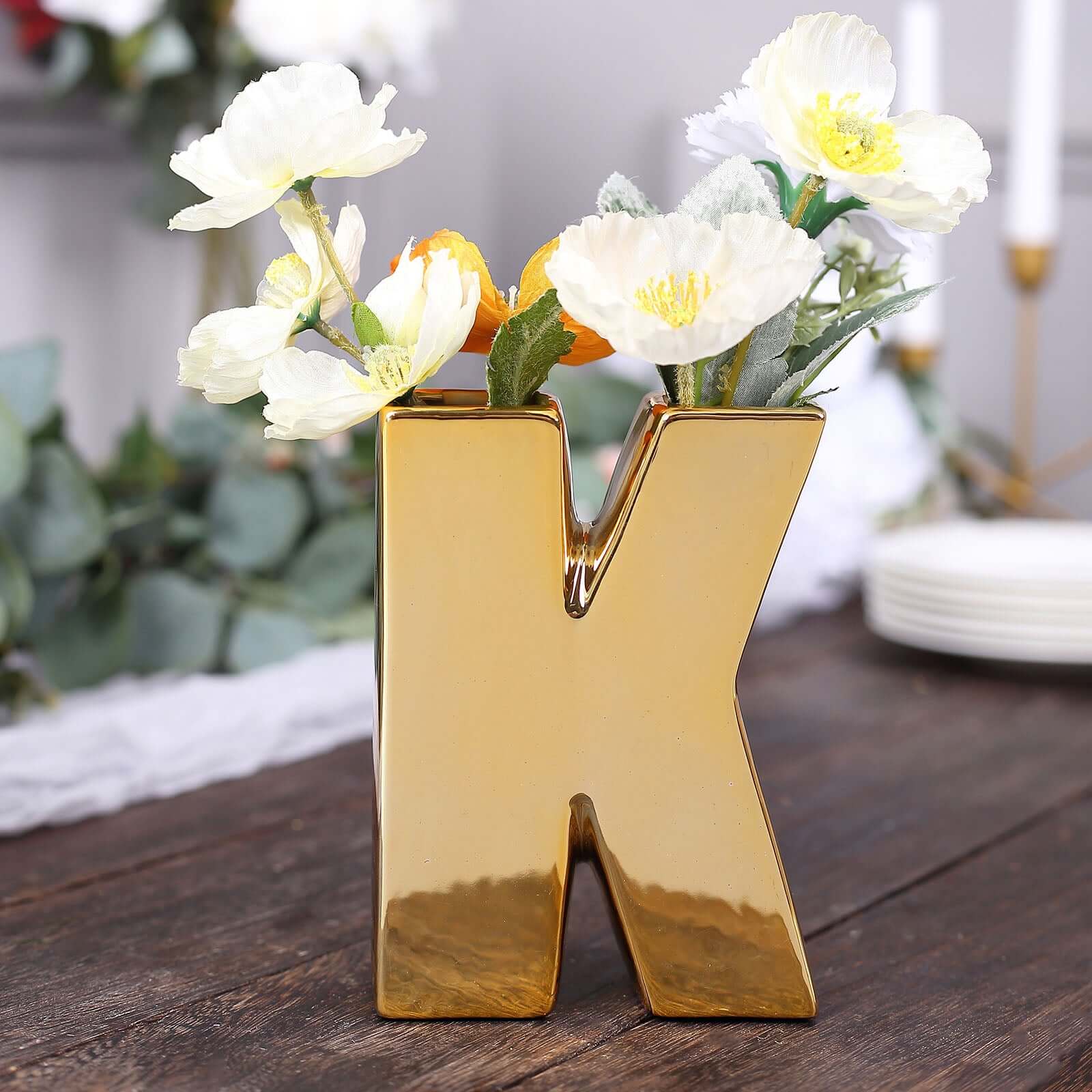Ceramic Letter "K" Vase Shiny Gold Plated 6" - Stylish Bud Planter Pot for Table Centerpieces - Image 6