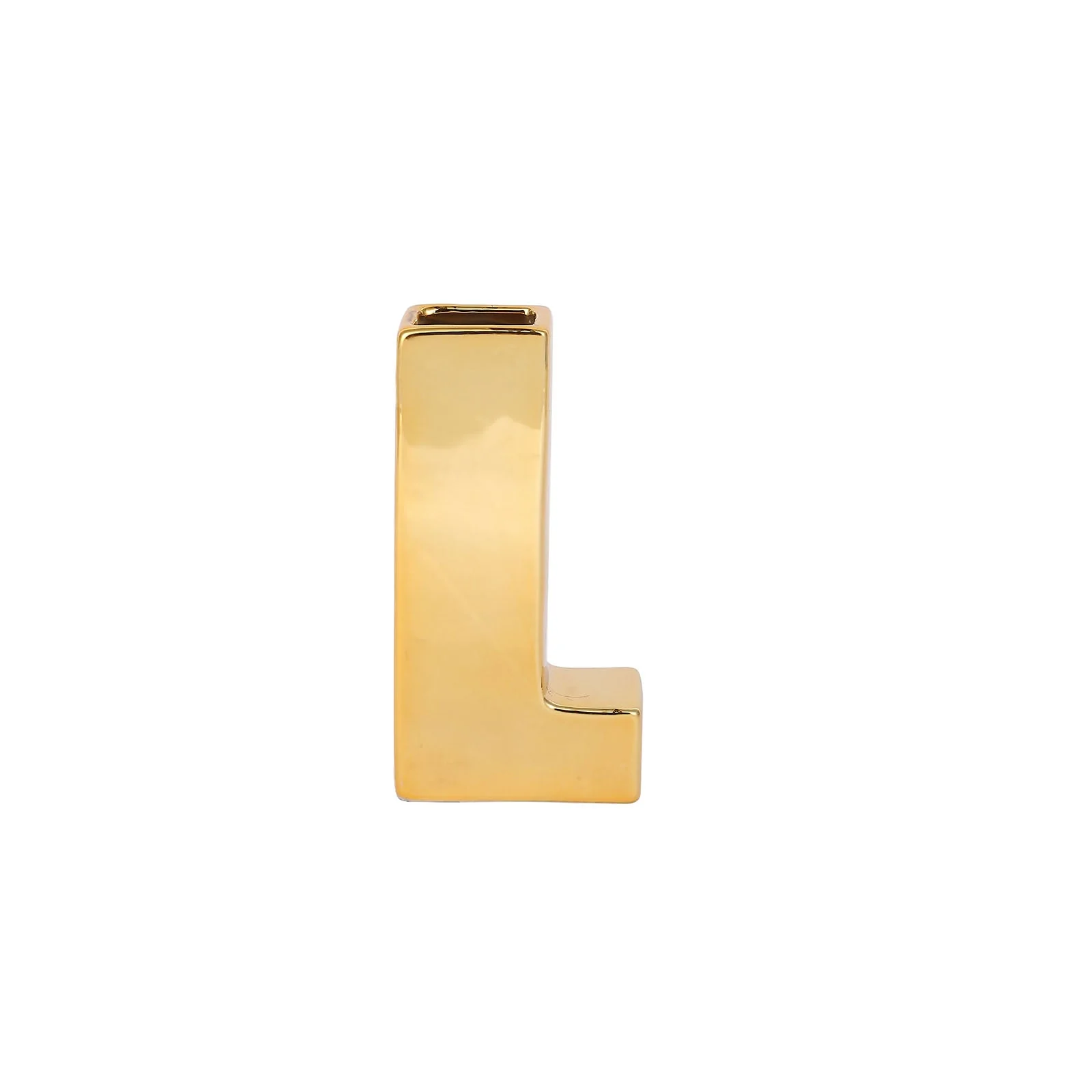 Ceramic Letter "L" Vase Shiny Gold Plated 6" - Stylish Bud Planter Pot for Table Centerpieces - Image 6