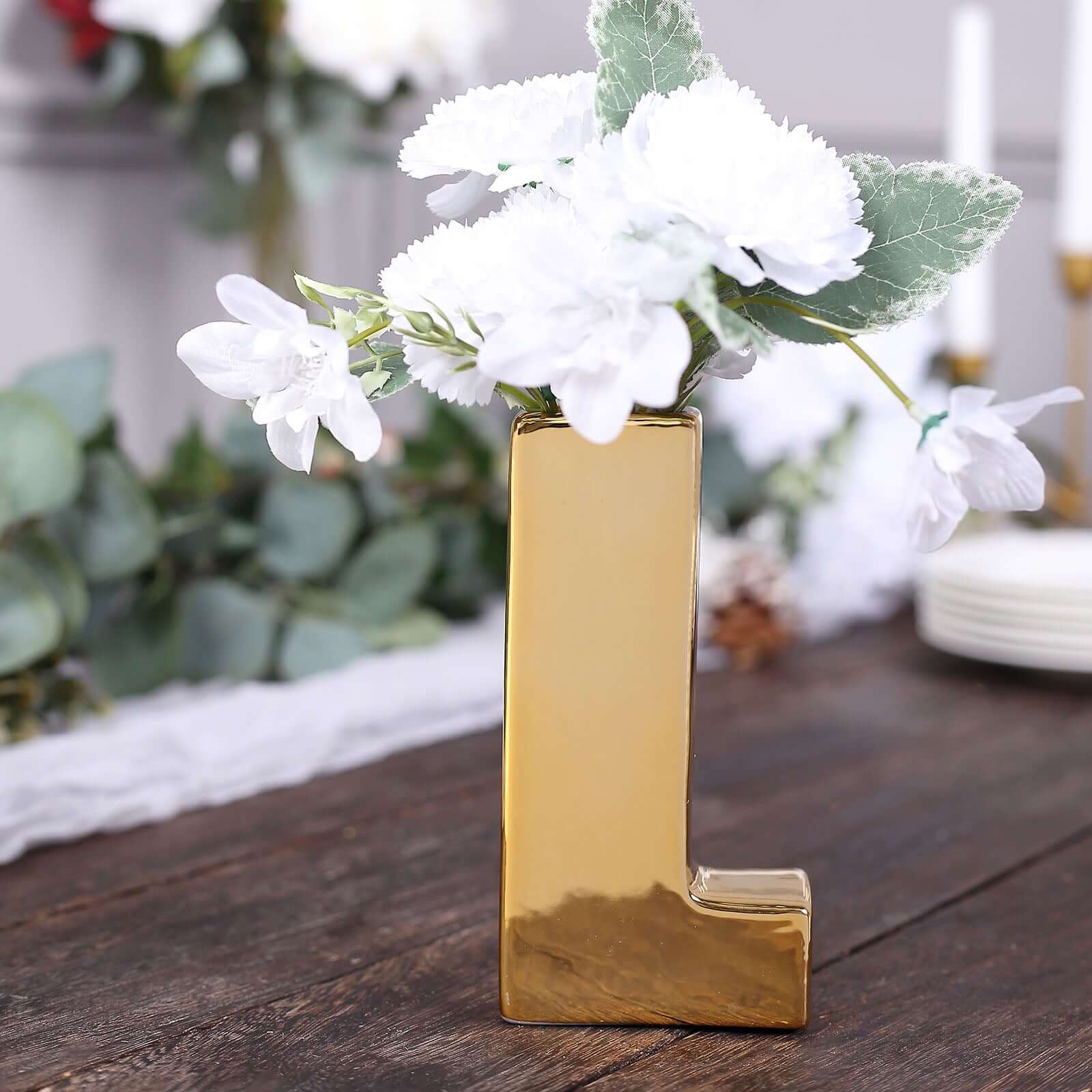 Ceramic Letter "L" Vase Shiny Gold Plated 6" - Stylish Bud Planter Pot for Table Centerpieces - Image 7