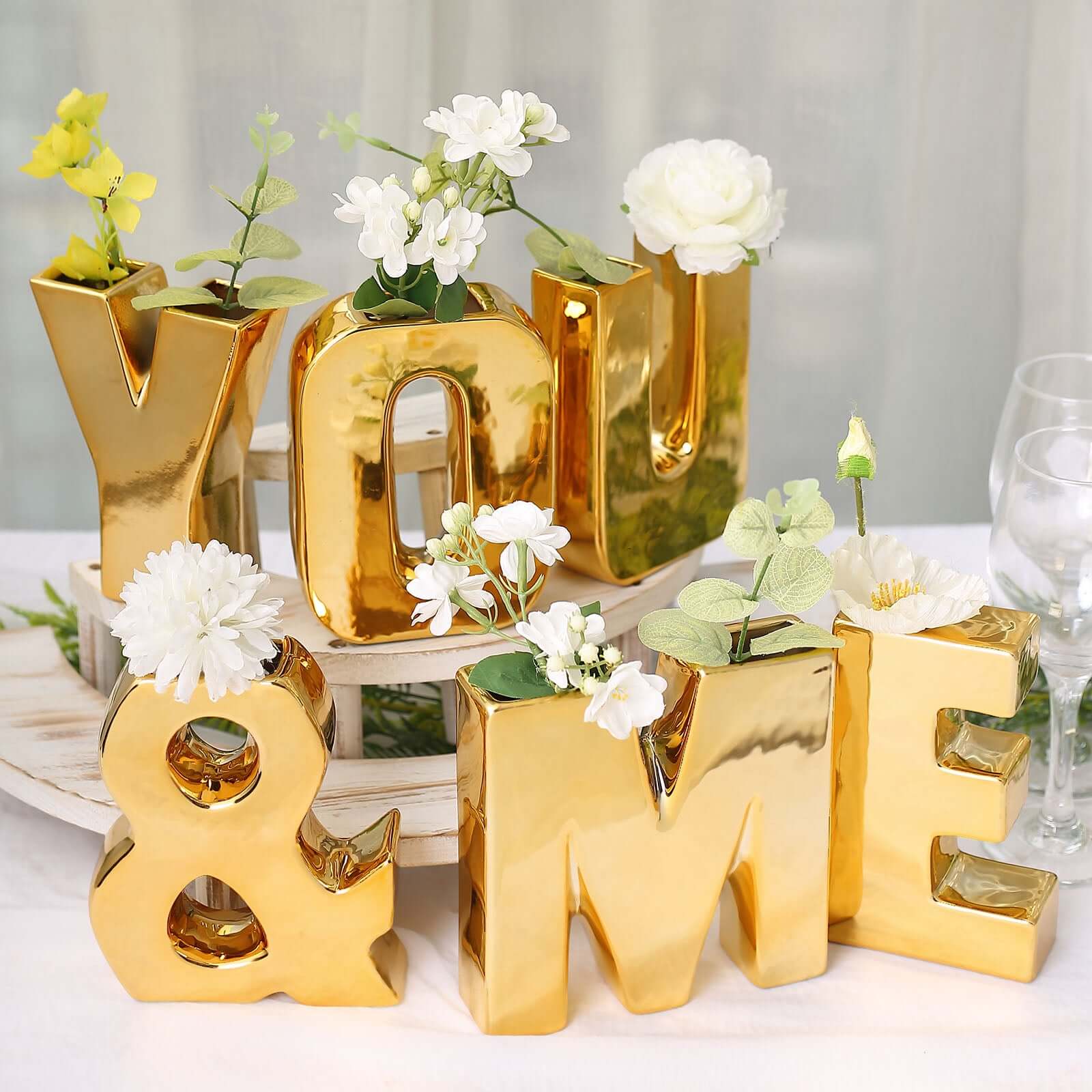 Ceramic Letter "M" Vase Shiny Gold Plated 6" - Stylish Bud Planter Pot for Table Centerpieces - Image 2