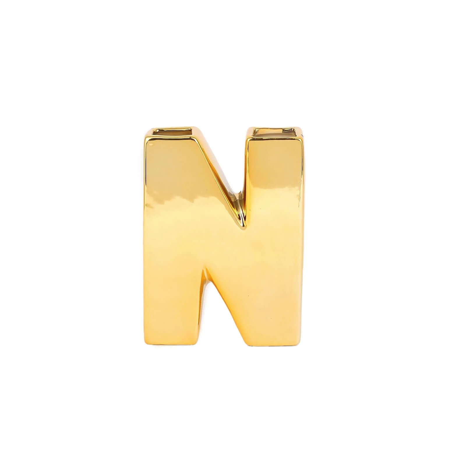 Ceramic Letter "N" Vase Shiny Gold Plated 6" - Stylish Bud Planter Pot for Table Centerpieces - Image 6