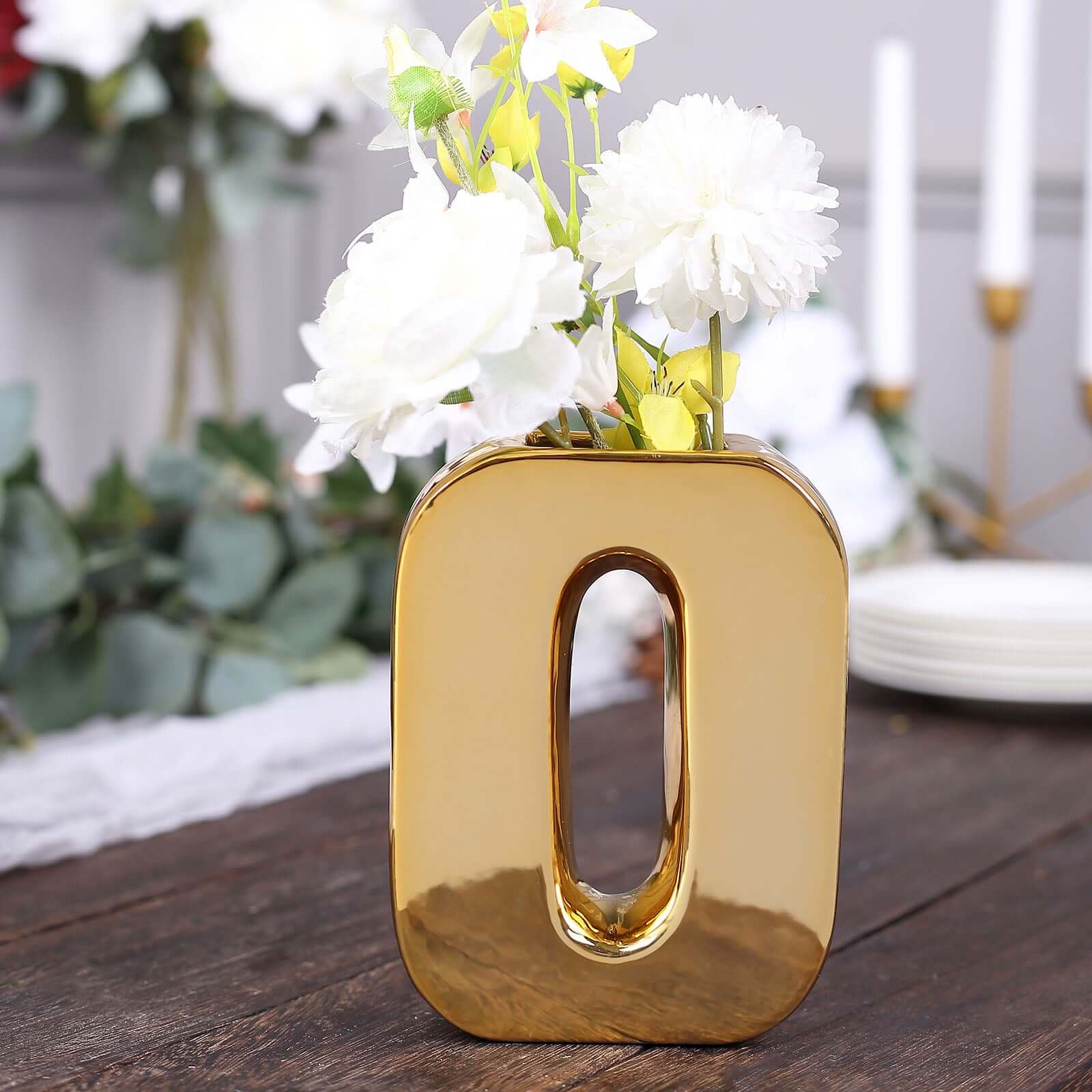 Ceramic Letter "O" Vase Shiny Gold Plated 6" - Stylish Bud Planter Pot for Table Centerpieces - Image 7