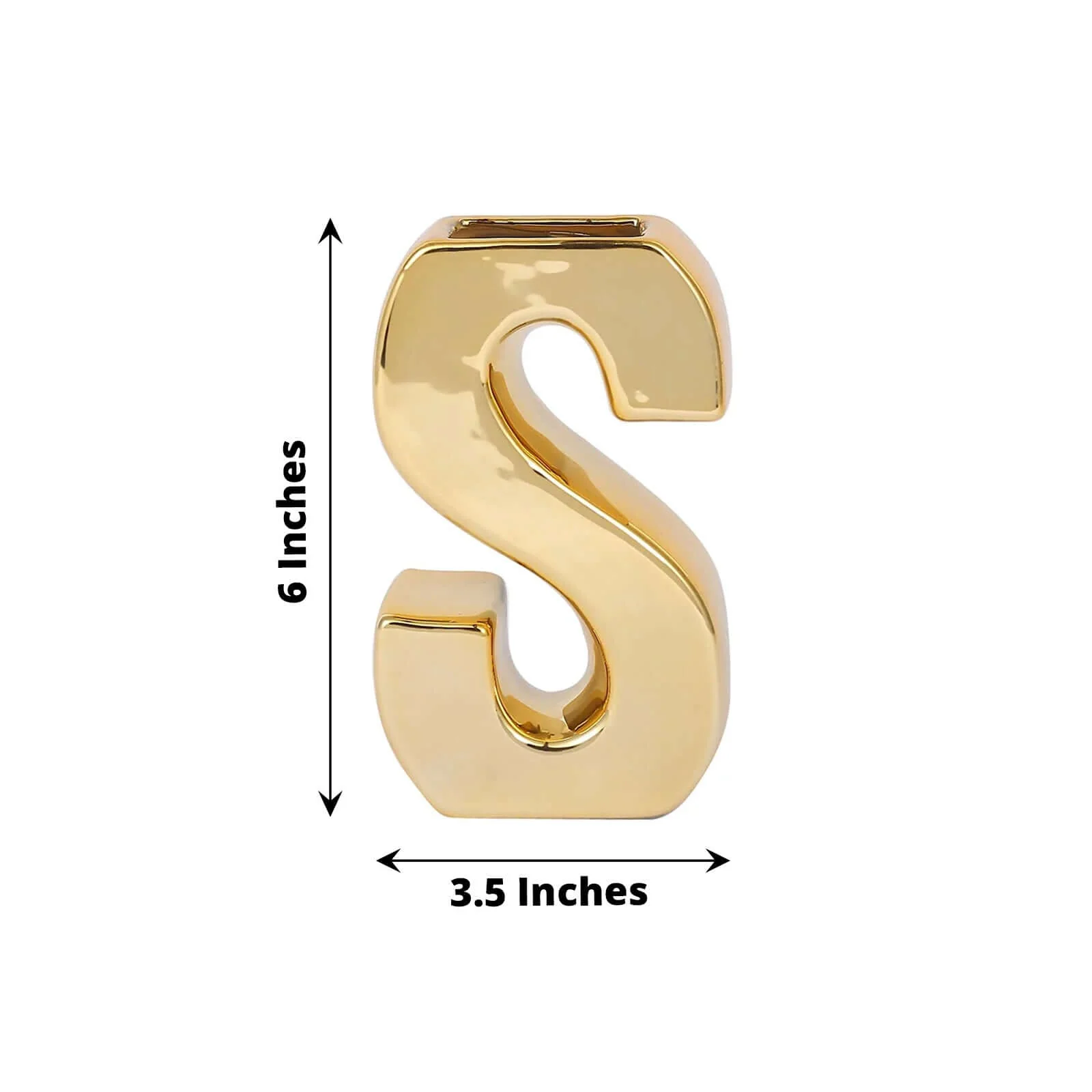 Ceramic Letter "S" Vase Shiny Gold Plated 6" - Stylish Bud Planter Pot for Table Centerpieces - Image 3