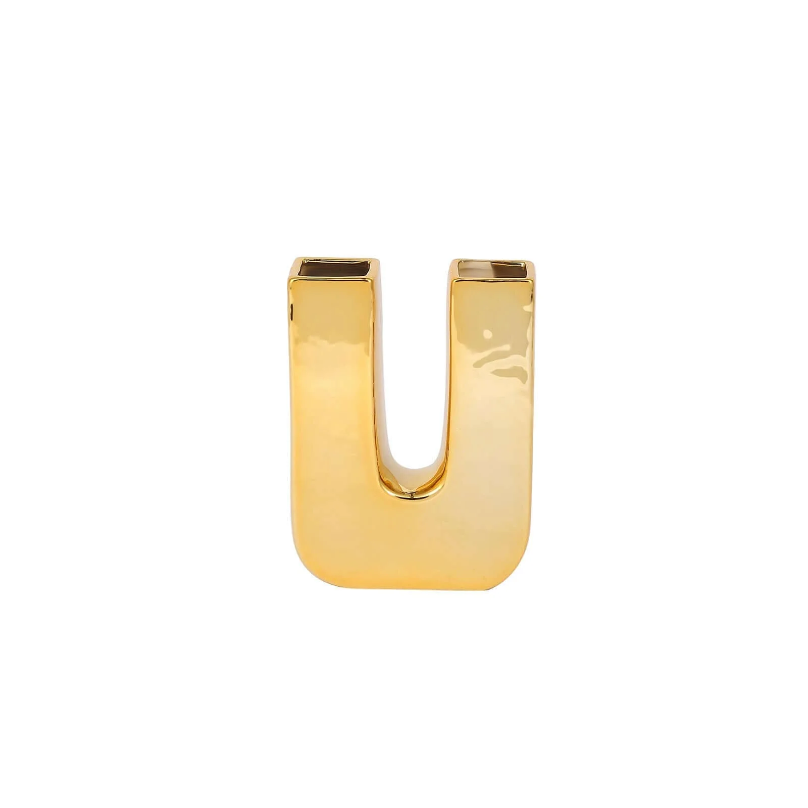 Ceramic Letter "U" Vase Shiny Gold Plated 6" - Stylish Bud Planter Pot for Table Centerpieces - Image 6