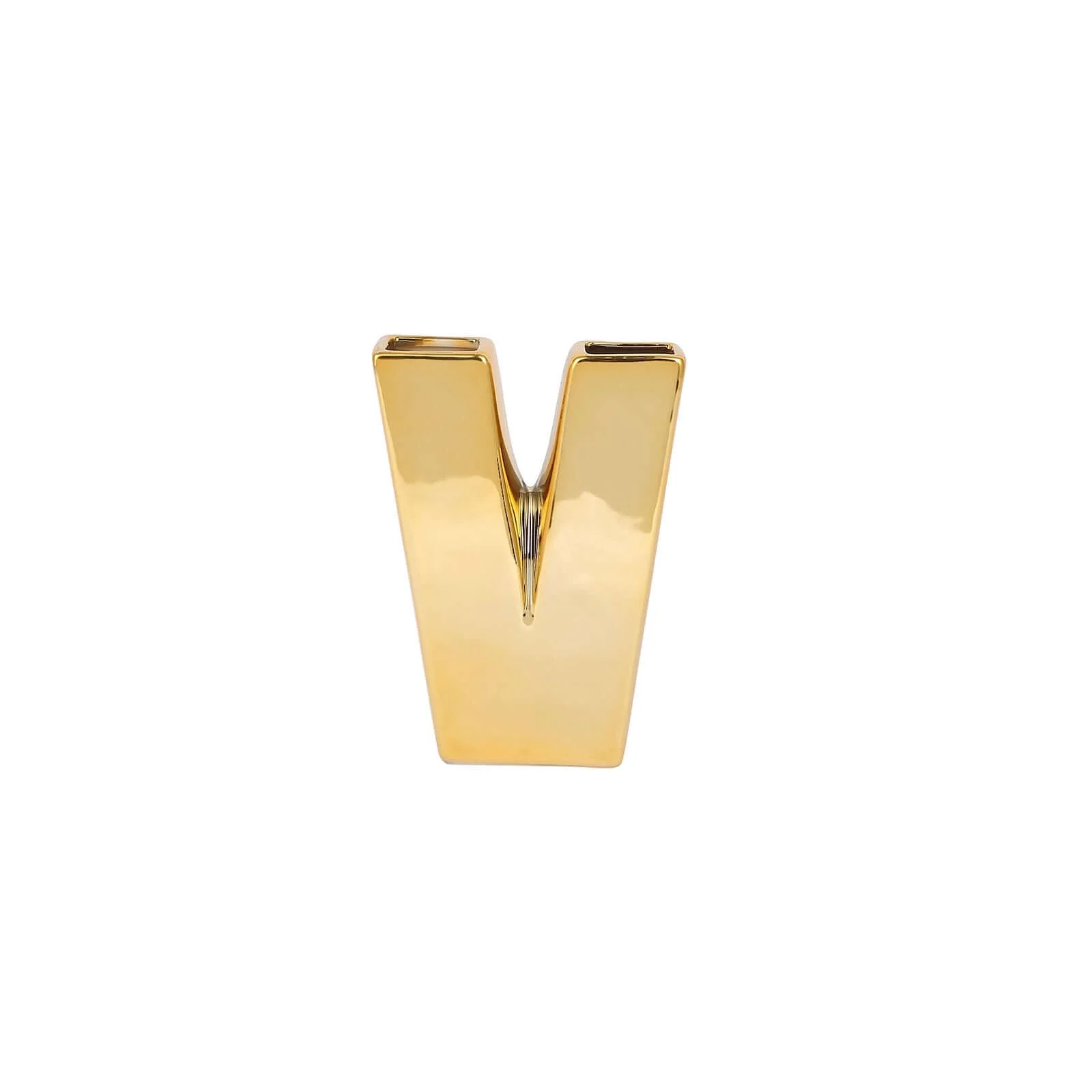 Ceramic Letter "V" Vase Shiny Gold Plated 6" - Stylish Bud Planter Pot for Table Centerpieces - Image 6