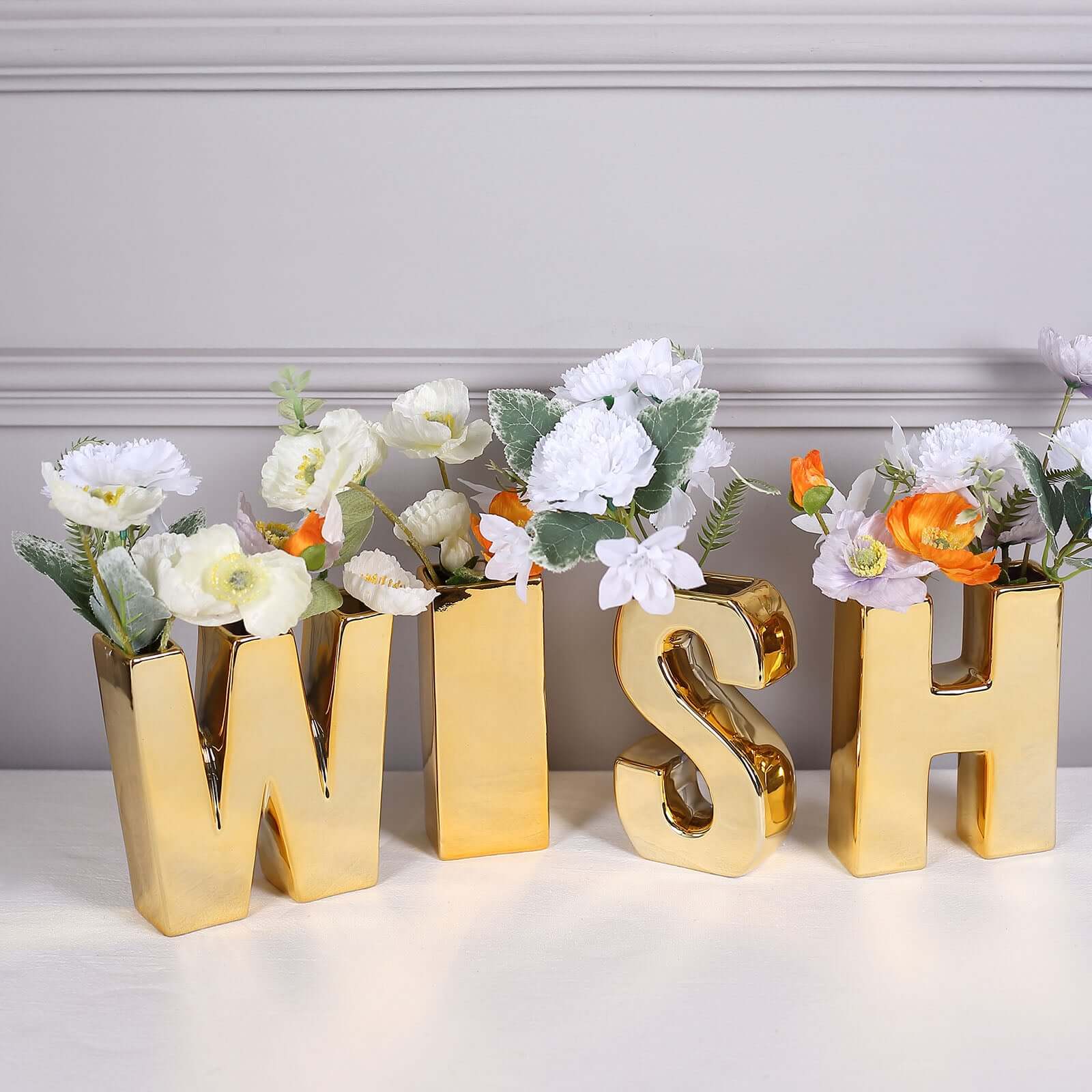 Ceramic Letter "W" Vase Shiny Gold Plated 6" - Stylish Bud Planter Pot for Table Centerpieces - Image 2