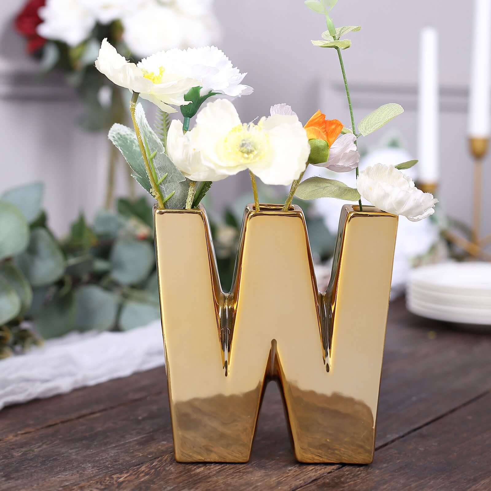 Ceramic Letter "W" Vase Shiny Gold Plated 6" - Stylish Bud Planter Pot for Table Centerpieces - Image 7