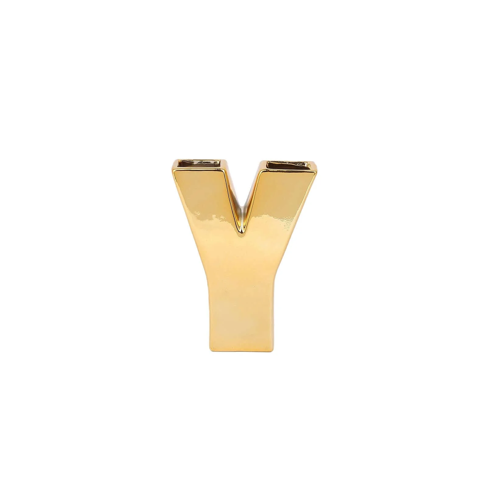 Ceramic Letter "Y" Vase Shiny Gold Plated 6" - Stylish Bud Planter Pot for Table Centerpieces - Image 6