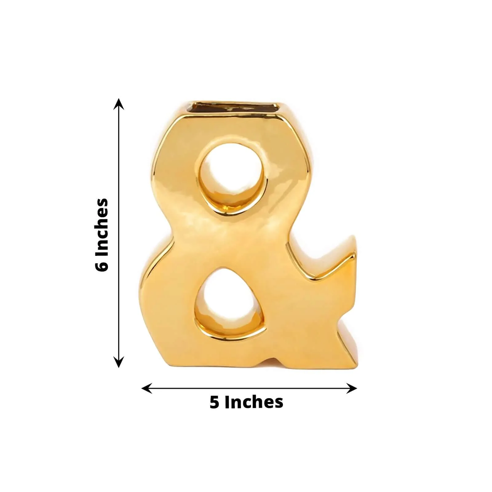 Ceramic Symbol "&" Vase Shiny Gold Plated 6" - Stylish Bud Planter Pot for Table Centerpieces - Image 3