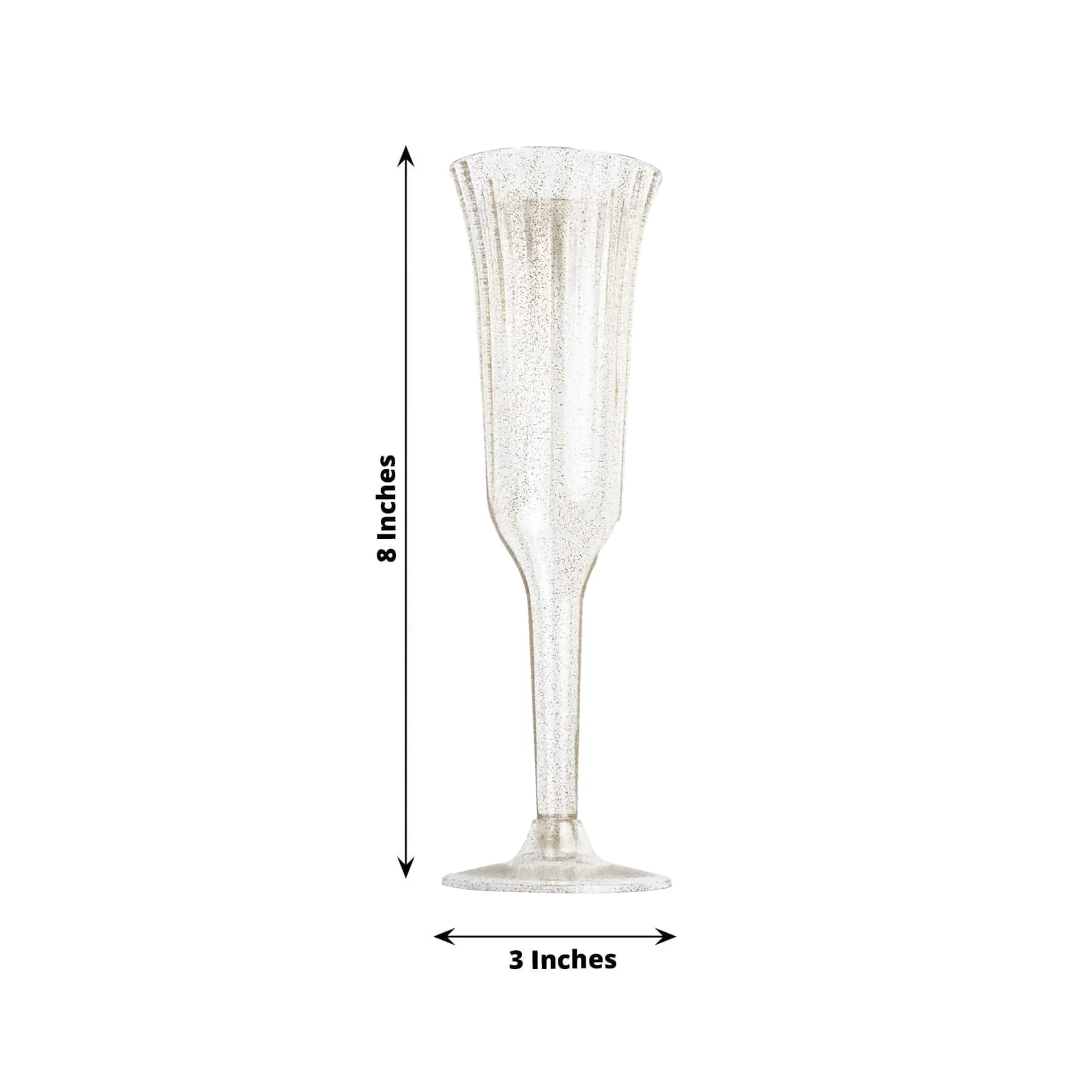 24-Pack Plastic Champagne Flutes 6oz Clear Gold Glitter Flared Design - Disposable Glasses with Detachable Base - Image 3