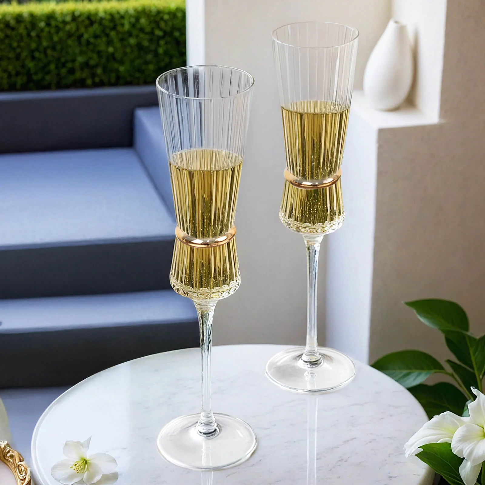 6-Pack Champagne Flutes – 6oz Real Glass, Clear Ribbed Stemware with Gold Ring Accent, Elegant Toasting Glasses for Weddings, Parties & Celebrations – 10" Tall - Image 6