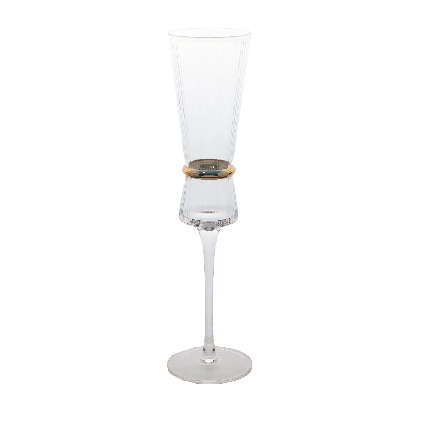 6-Pack Champagne Flutes – 6oz Real Glass, Clear Ribbed Stemware with Gold Ring Accent, Elegant Toasting Glasses for Weddings, Parties & Celebrations – 10" Tall - Image 8