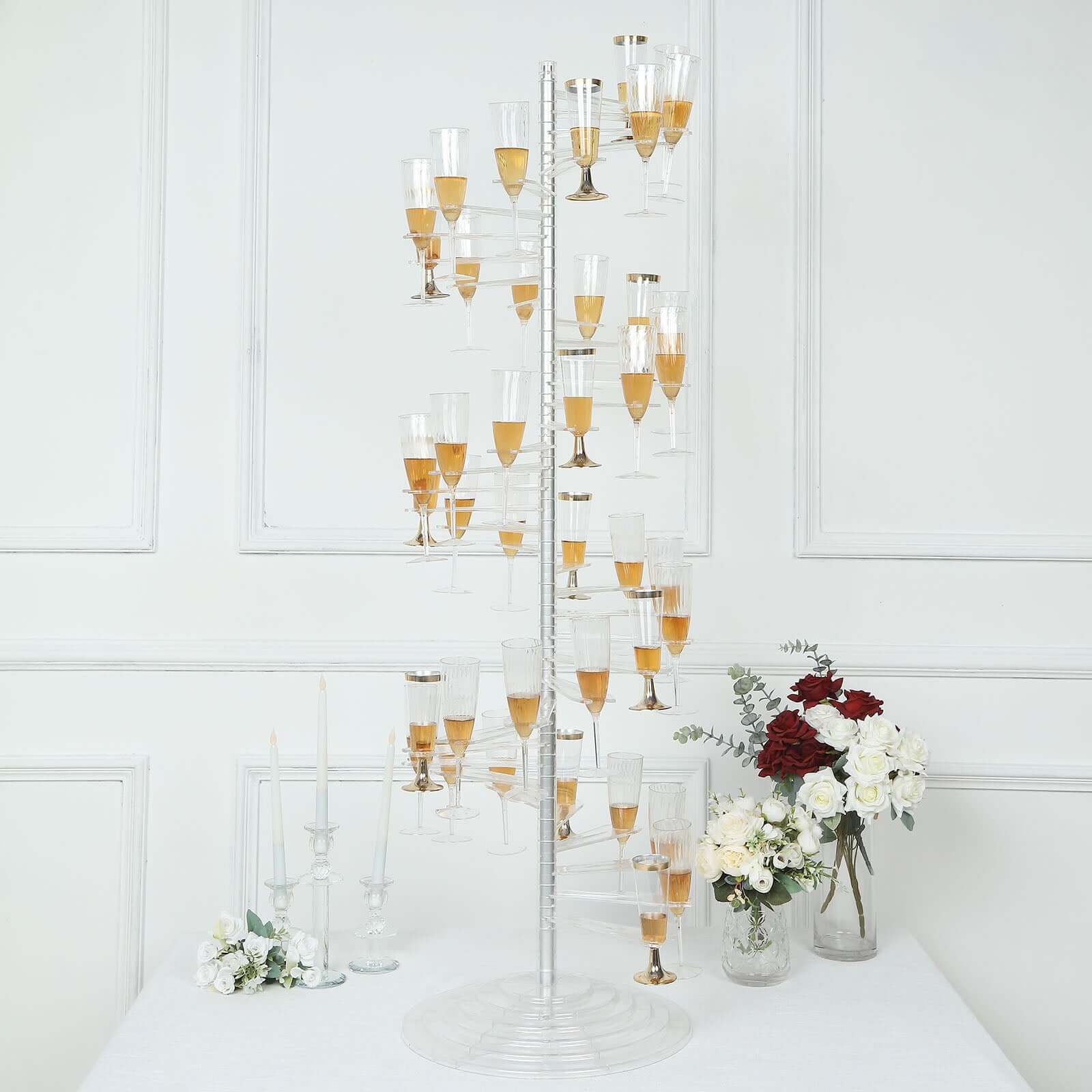 Champagne Glass Holder Tower 4.5ft Clear Acrylic Spiral Design with 40 Holders, Flute Display Rack Cocktail Tree Stand for Stylish Drink Presentation - Image 4