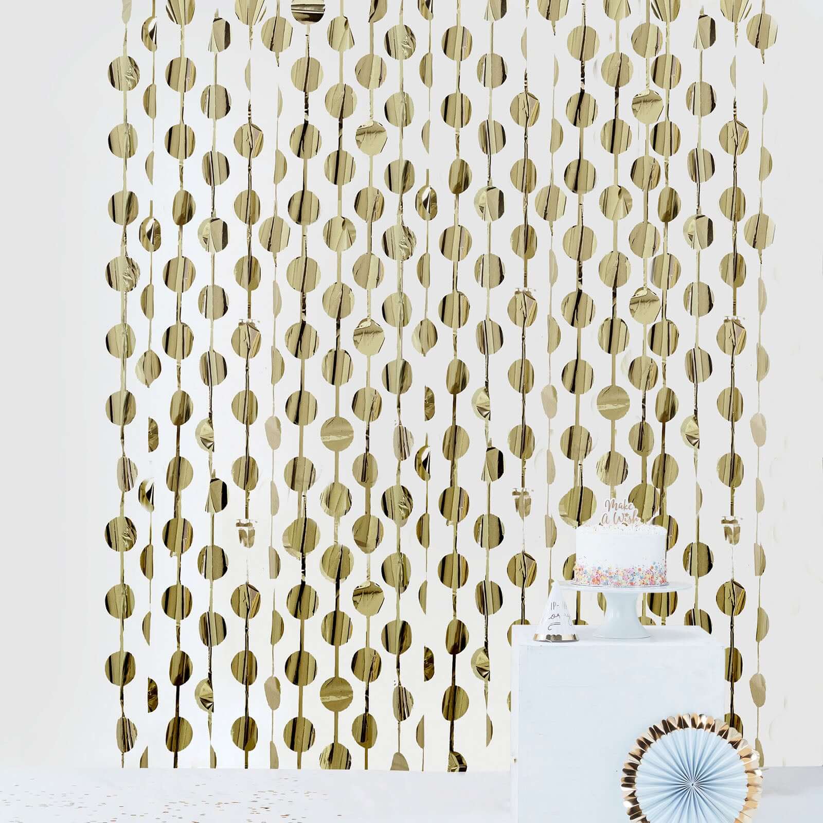 Champagne Round Chain Foil Fringe Curtain Party Backdrop, Metallic Champagne Tinsel Streamer Party Decor - Door Window Foil Curtain 3ftx6.5ft