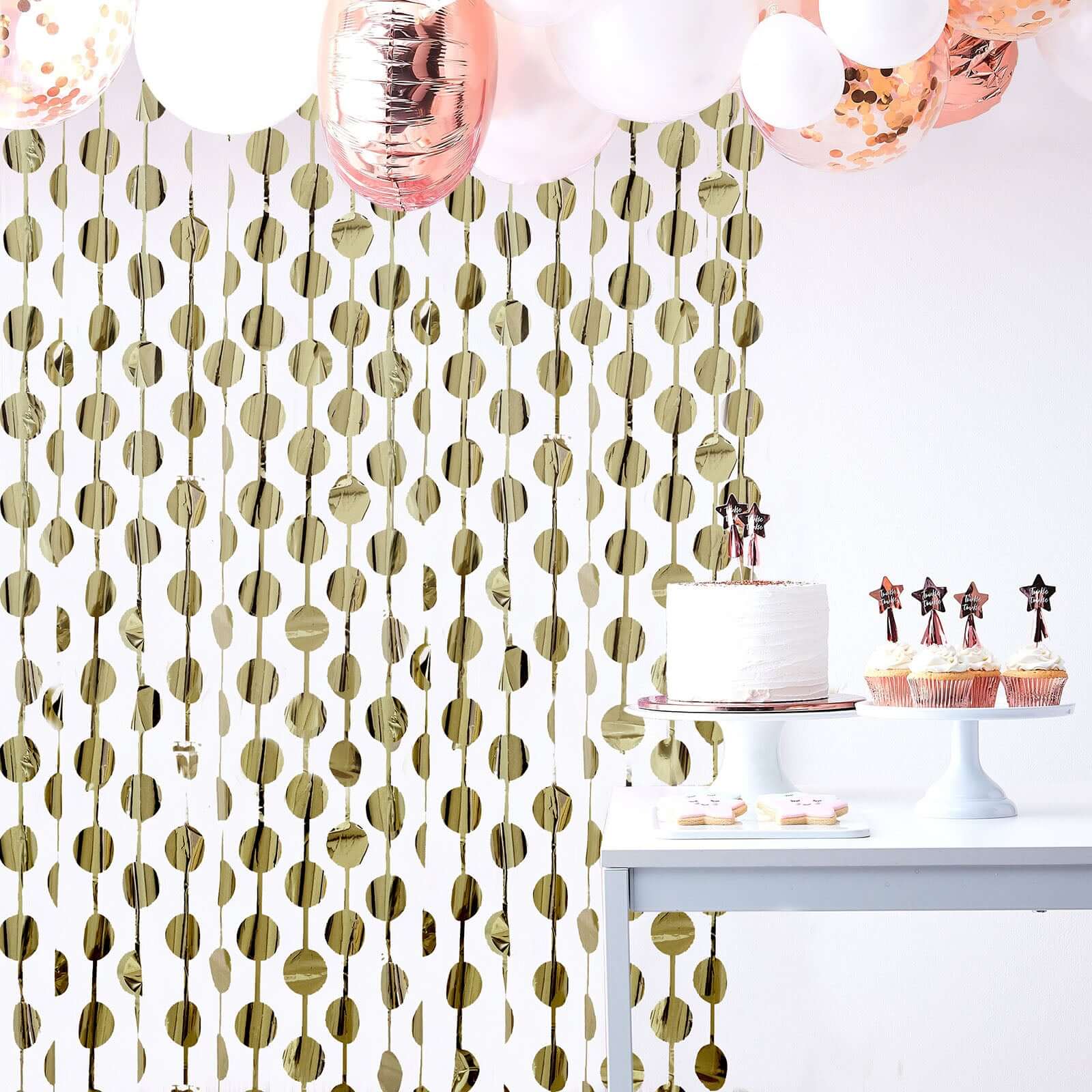 Champagne Round Chain Foil Fringe Curtain Party Backdrop, Metallic Champagne Tinsel Streamer Party Decor - Door Window Foil Curtain 3ftx6.5ft - Image 5