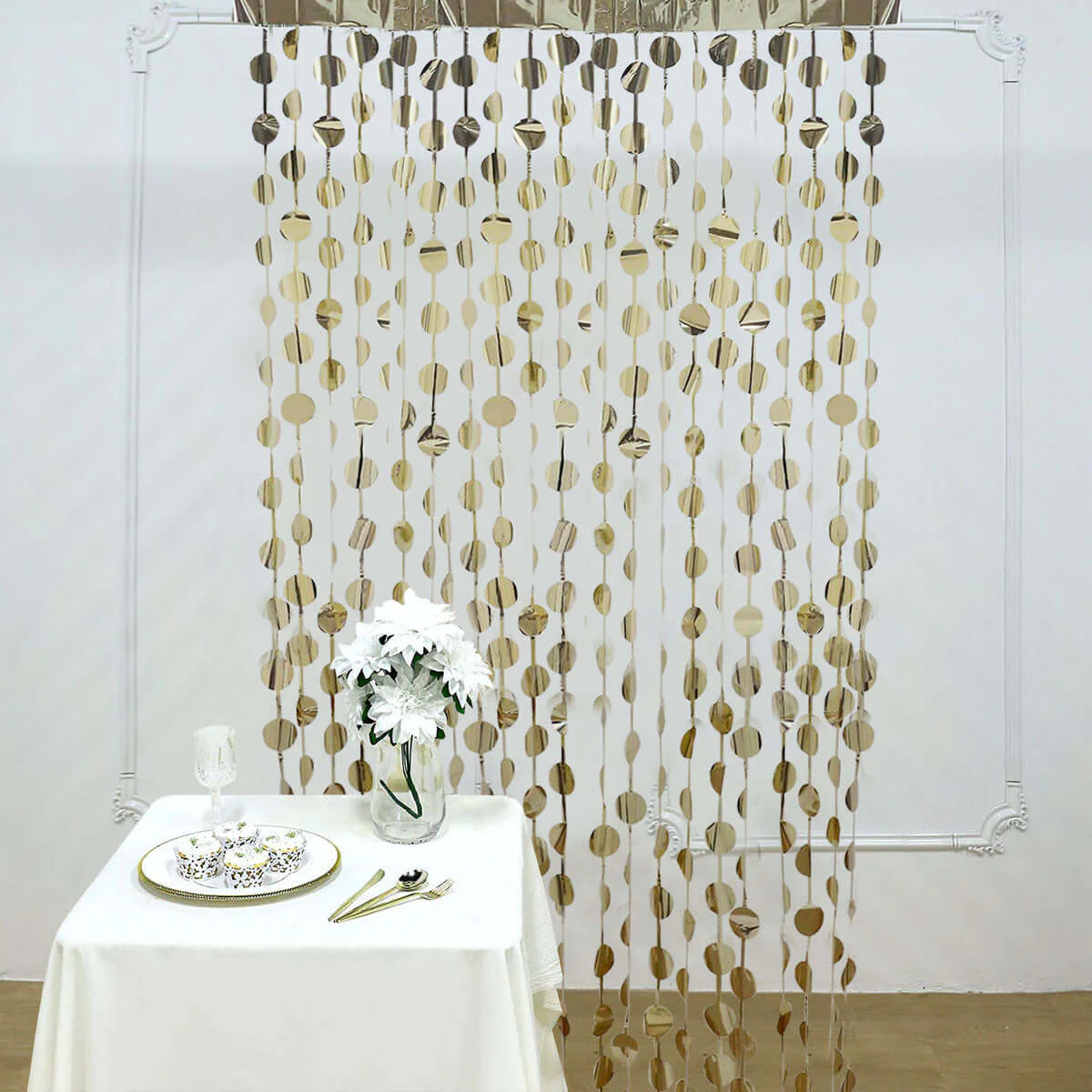 Champagne Round Chain Foil Fringe Curtain Party Backdrop, Metallic Champagne Tinsel Streamer Party Decor - Door Window Foil Curtain 3ftx6.5ft - Image 8