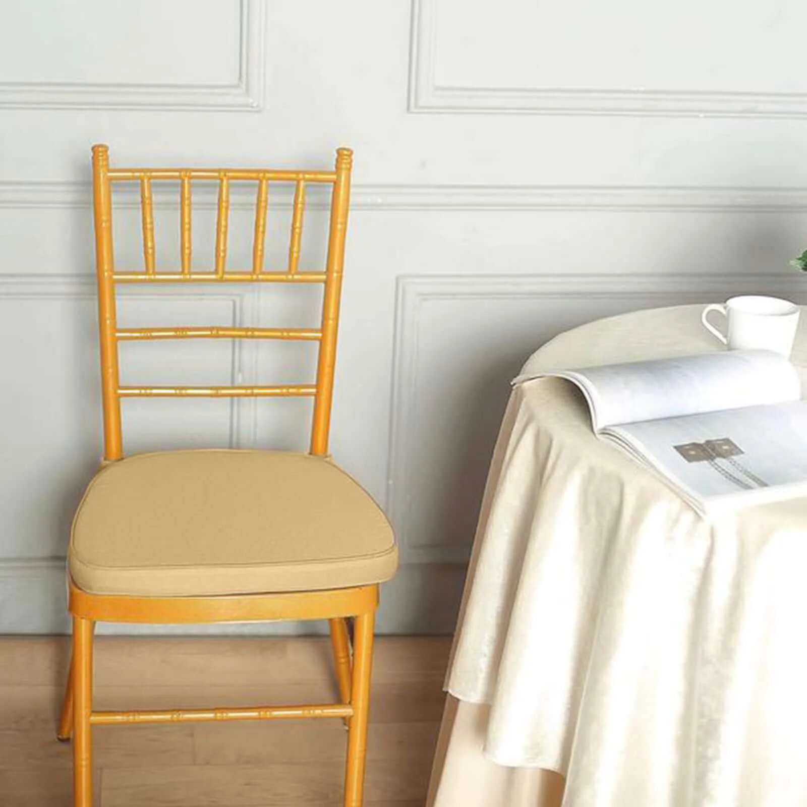 Chiavari Chair Pad Memory Foam 1.5" Thick with Ties Champagne - Removable Cover - Image 8