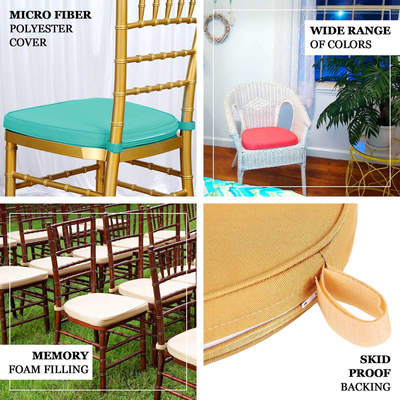 Chiavari Chair Pad Memory Foam 1.5" Thick with Ties Hunter Emerald Green - Removable Cover - Image 4