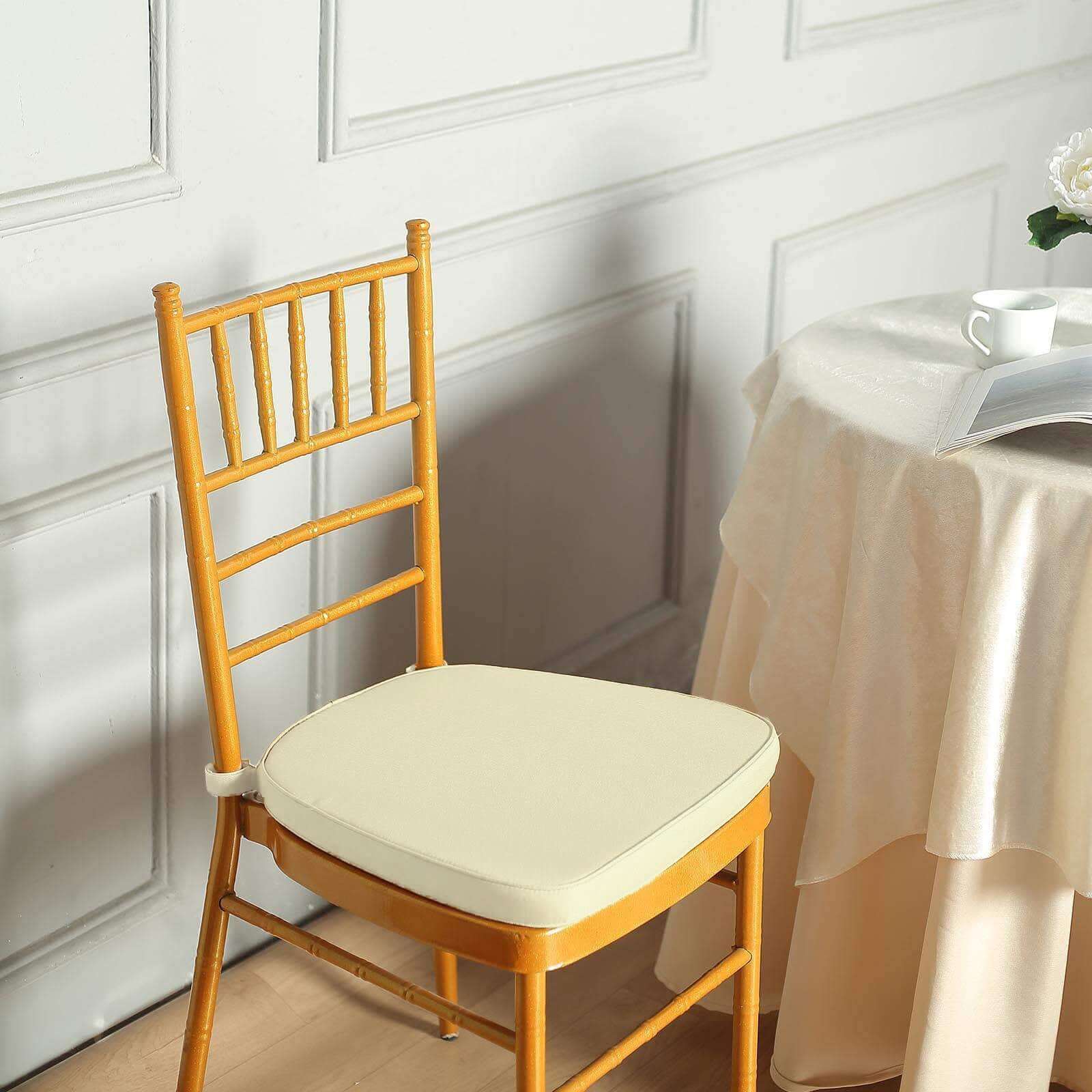 Chiavari Chair Pad Memory Foam 1.5" Thick with Ties Ivory - Removable Cover - Image 7