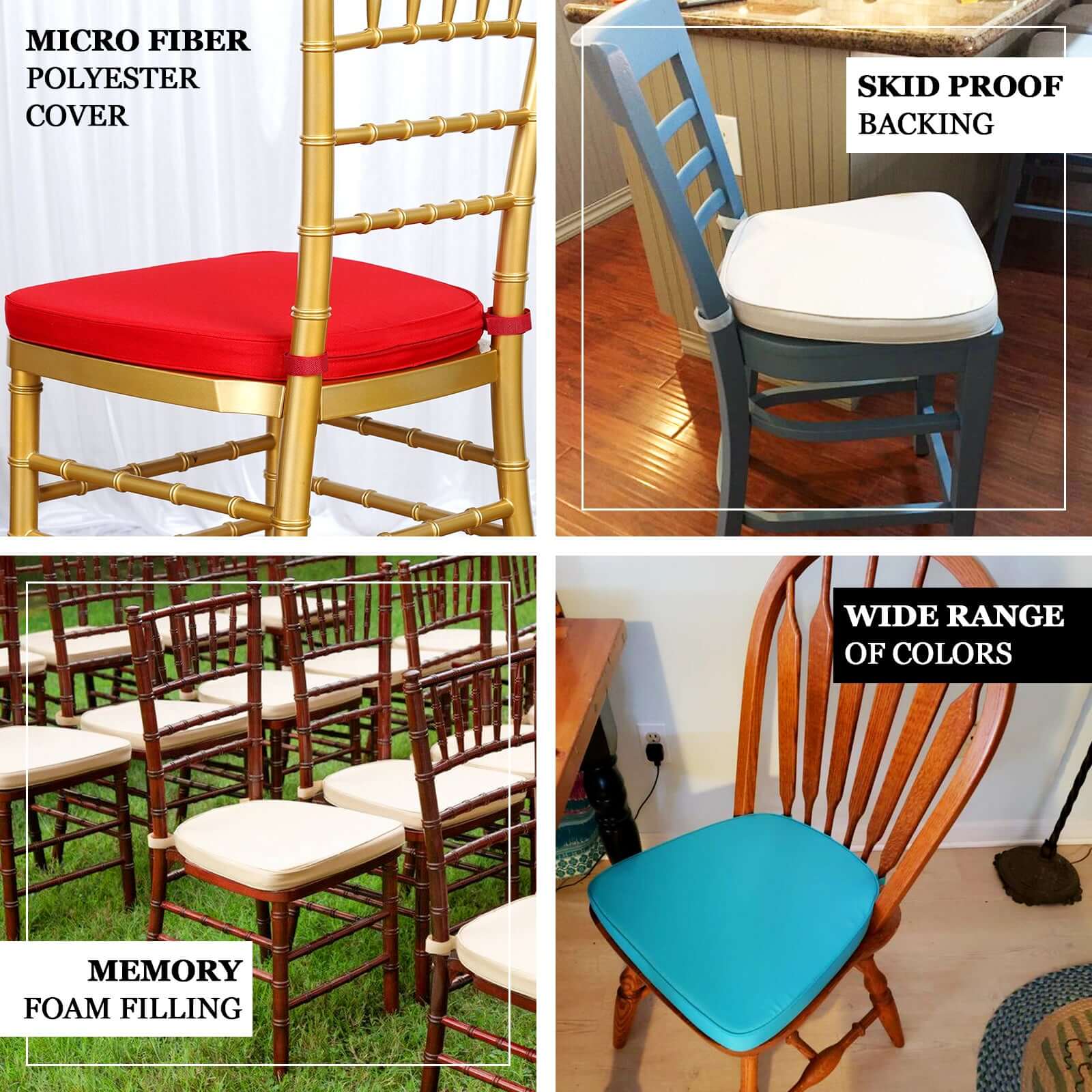 Chiavari Chair Pad Memory Foam 1.5" Thick with Ties Navy Blue - Removable Cover - Image 4