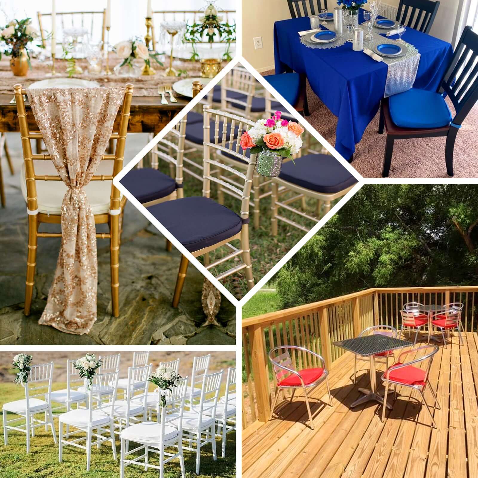 Chiavari Chair Pad Memory Foam 1.5" Thick with Ties Navy Blue - Removable Cover - Image 5