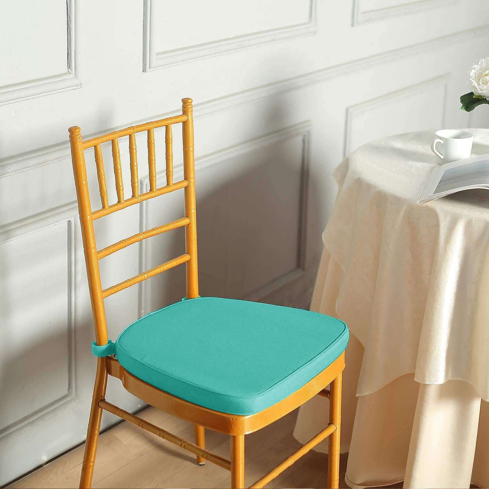 Chiavari Chair Pad Memory Foam 1.5" Thick with Ties Turquoise - Removable Cover - Image 8