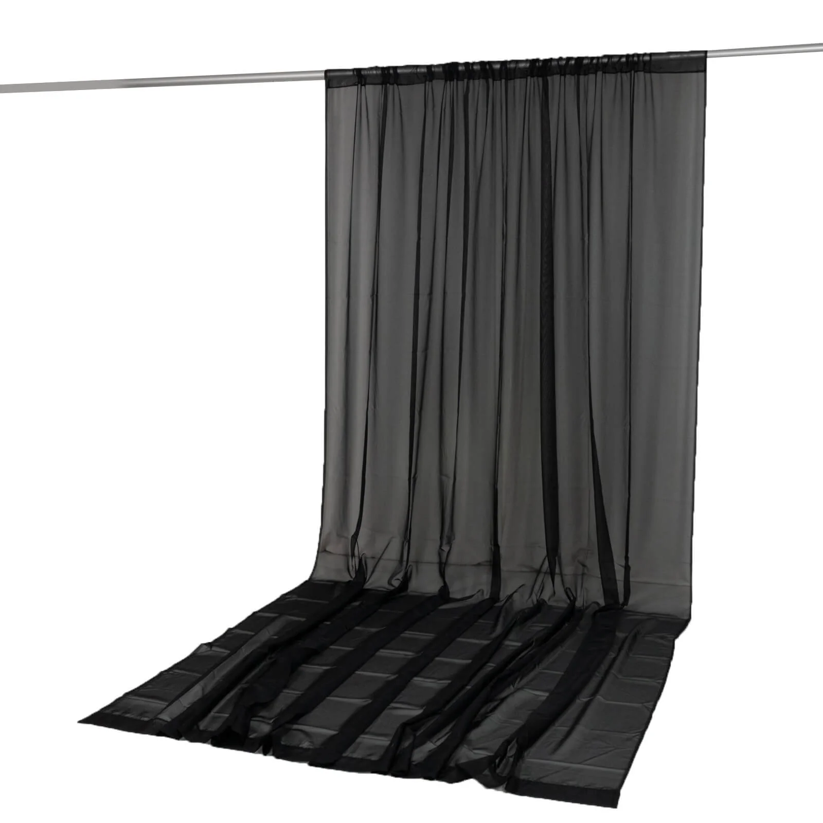 Chiffon Backdrop Curtain Panel 10ft x 14ft – Black Durable Flame Resistant Sheer Draping Fabric with Rod Pocket - Image 2
