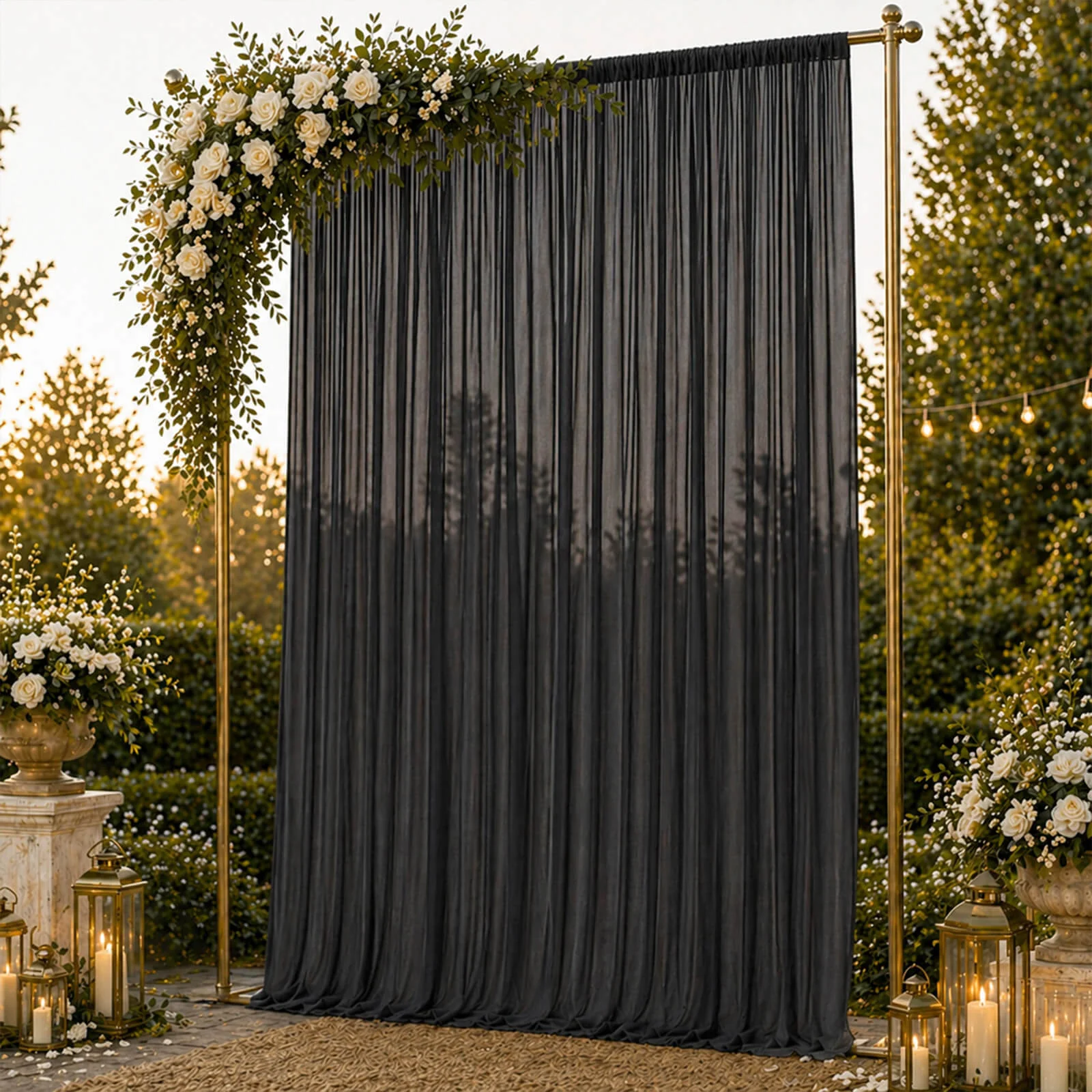 Chiffon Backdrop Curtain Panel 10ft x 14ft – Black Durable Flame Resistant Sheer Draping Fabric with Rod Pocket - Image 3