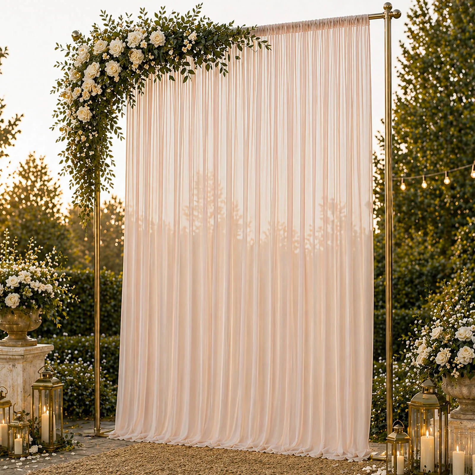 Chiffon Backdrop Curtain Panel 10ft x 14ft – Blush Durable Flame Resistant Sheer Draping Fabric with Rod Pocket - Image 3