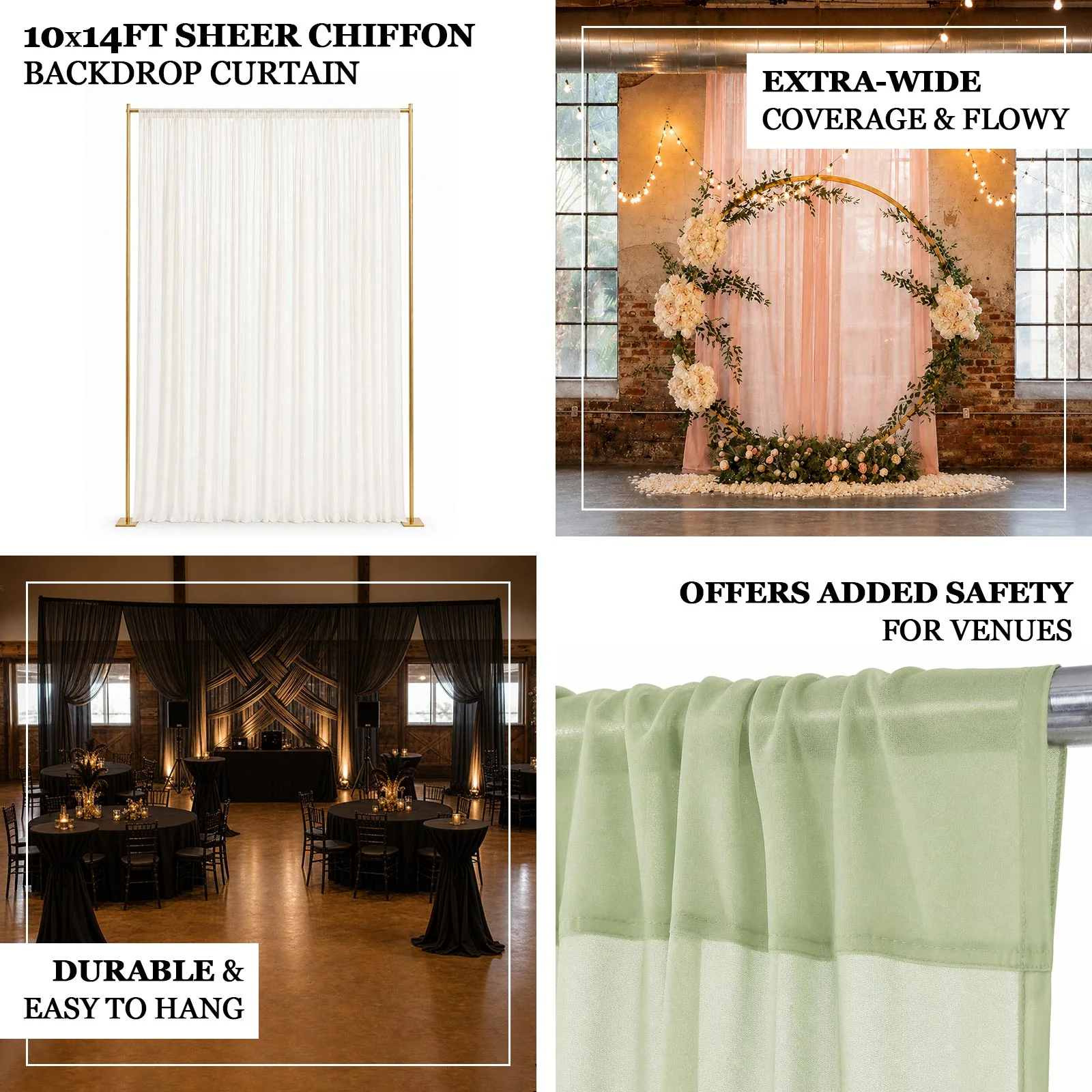 Chiffon Backdrop Curtain Panel 10ft x 14ft – Blush Durable Flame Resistant Sheer Draping Fabric with Rod Pocket - Image 4