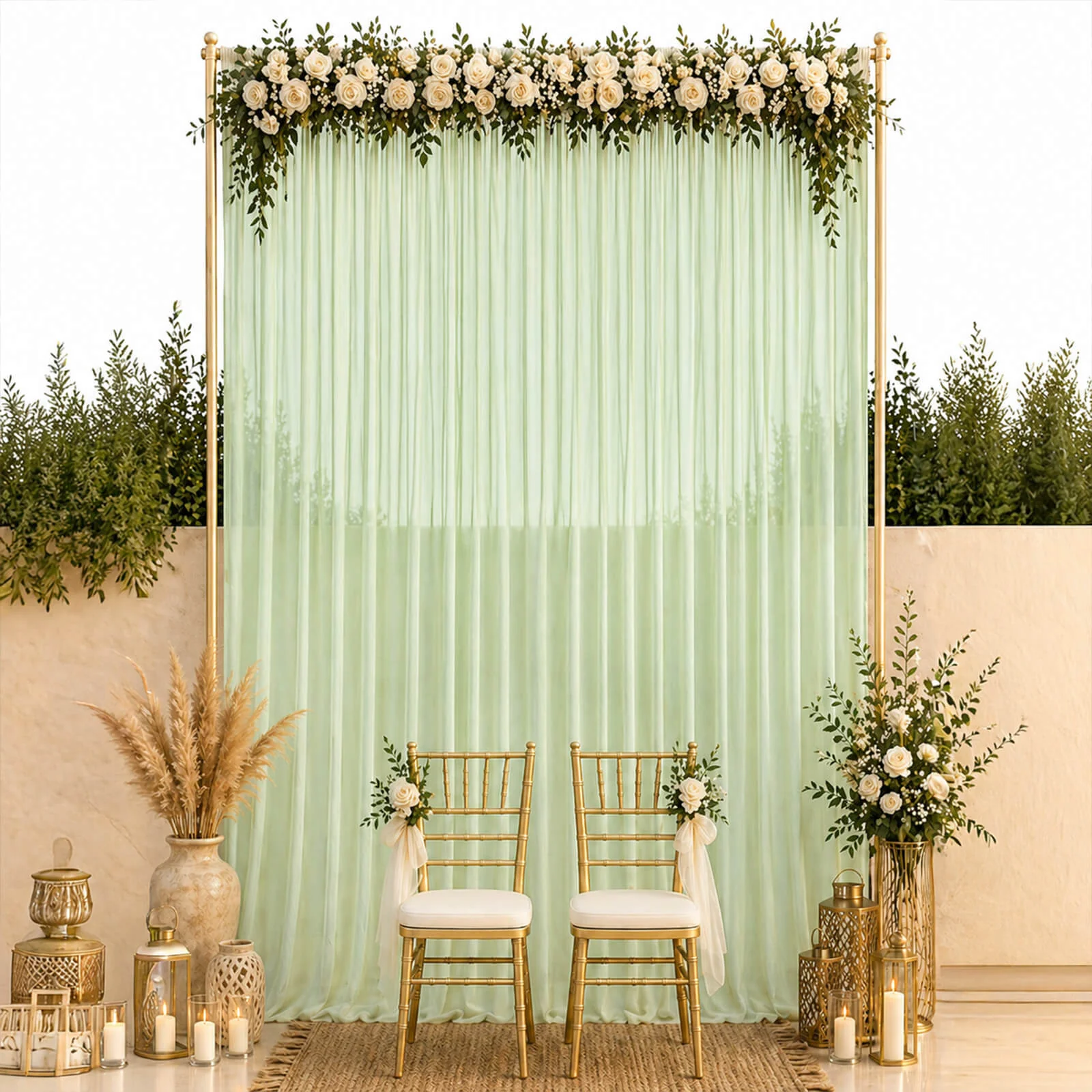 Chiffon Backdrop Curtain Panel 10ft x 14ft – Sage Green Durable Flame Resistant Sheer Draping Fabric with Rod Pocket