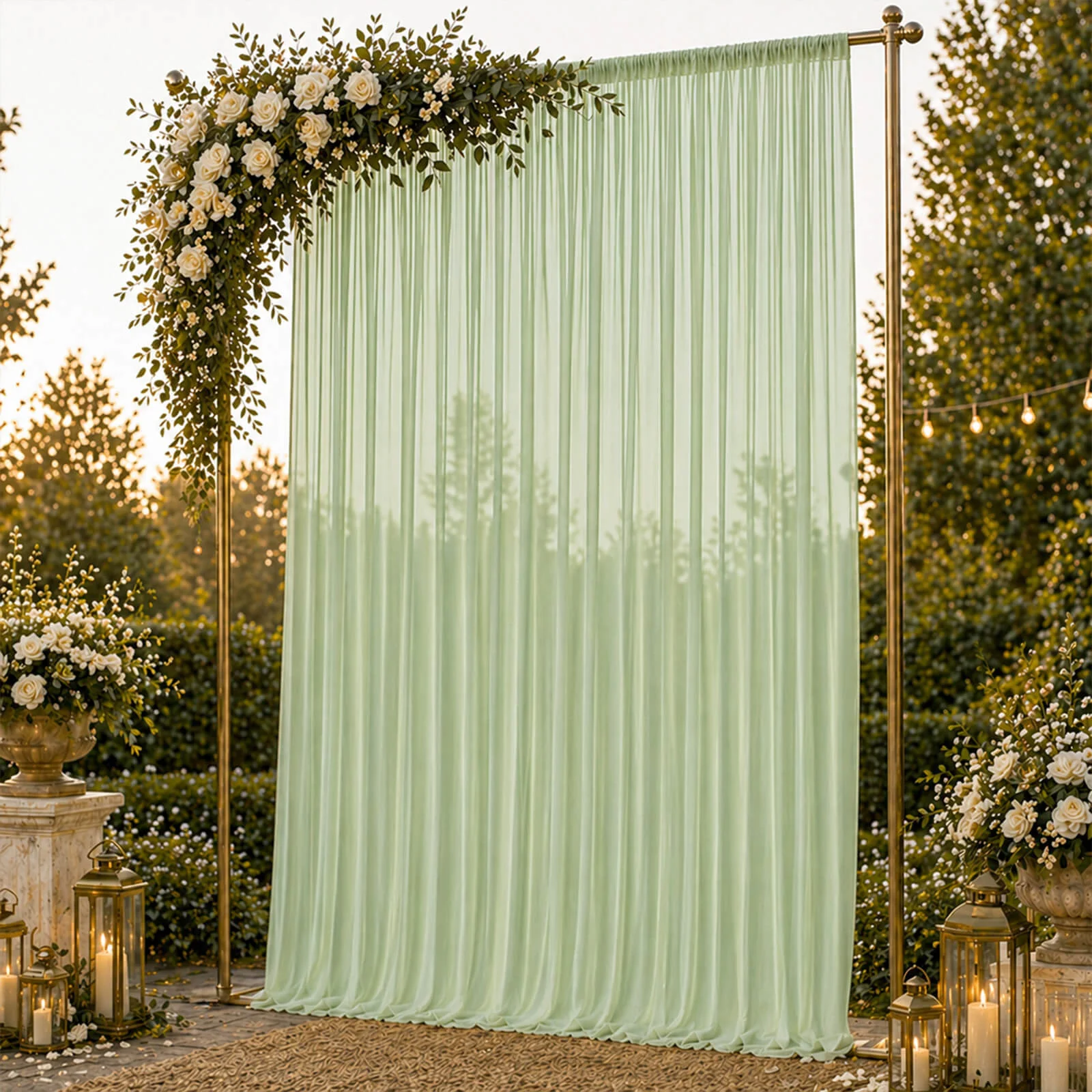 Chiffon Backdrop Curtain Panel 10ft x 14ft – Sage Green Durable Flame Resistant Sheer Draping Fabric with Rod Pocket - Image 3