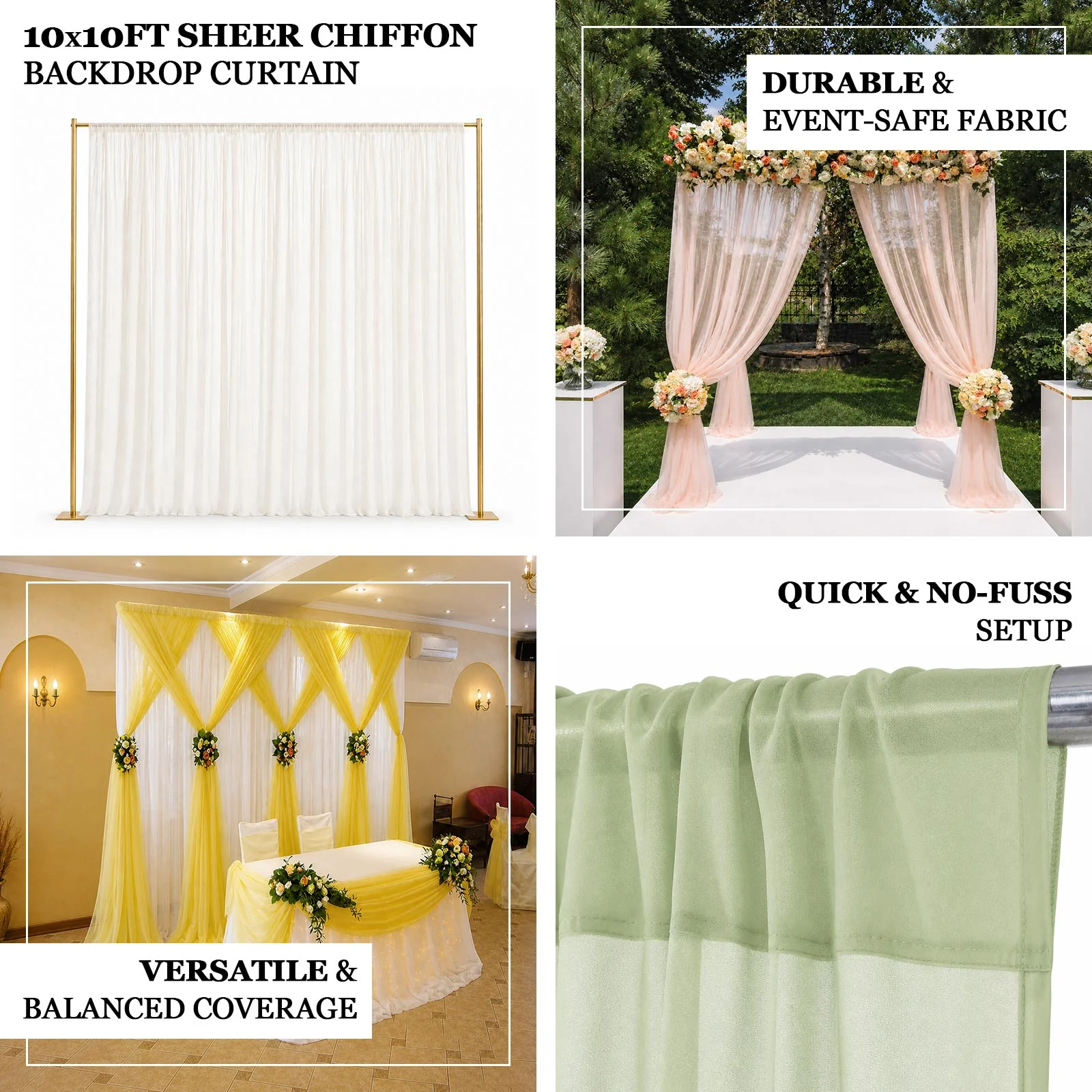 Chiffon Backdrop Curtain Panel 10ft x 10ft – Black Durable Flame Resistant Sheer Draping Fabric with Rod Pocket - Image 4