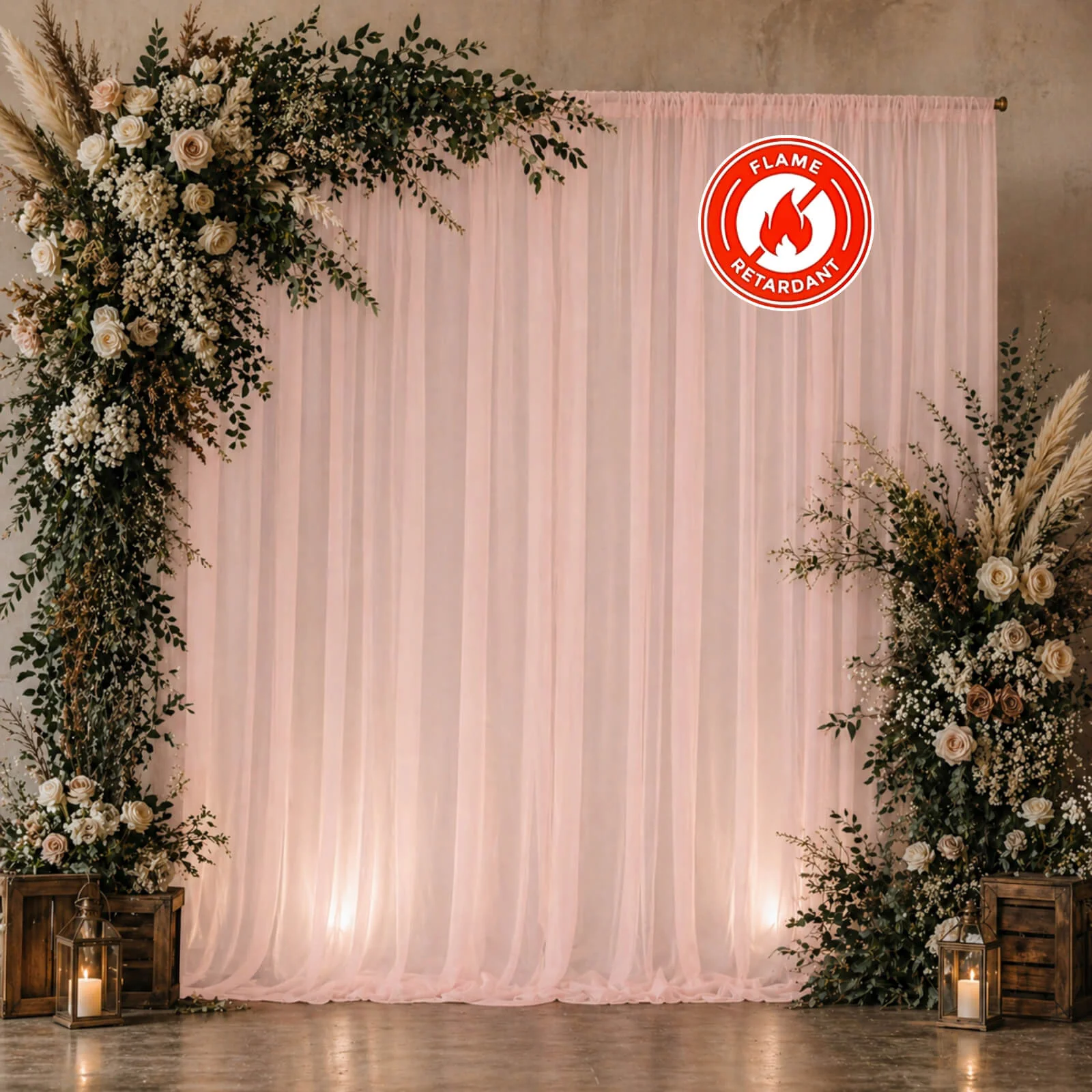 Chiffon Backdrop Curtain Panel 10ft x 10ft – Blush Durable Flame Resistant Sheer Draping Fabric with Rod Pocket