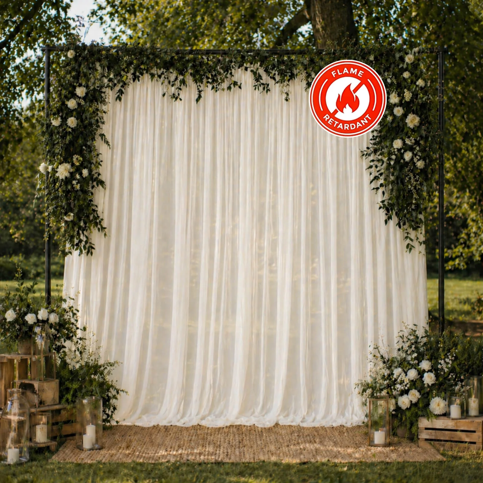 Chiffon Backdrop Curtain Panel 10ft x 10ft – Ivory Durable Flame Resistant Sheer Draping Fabric with Rod Pocket - Image 3