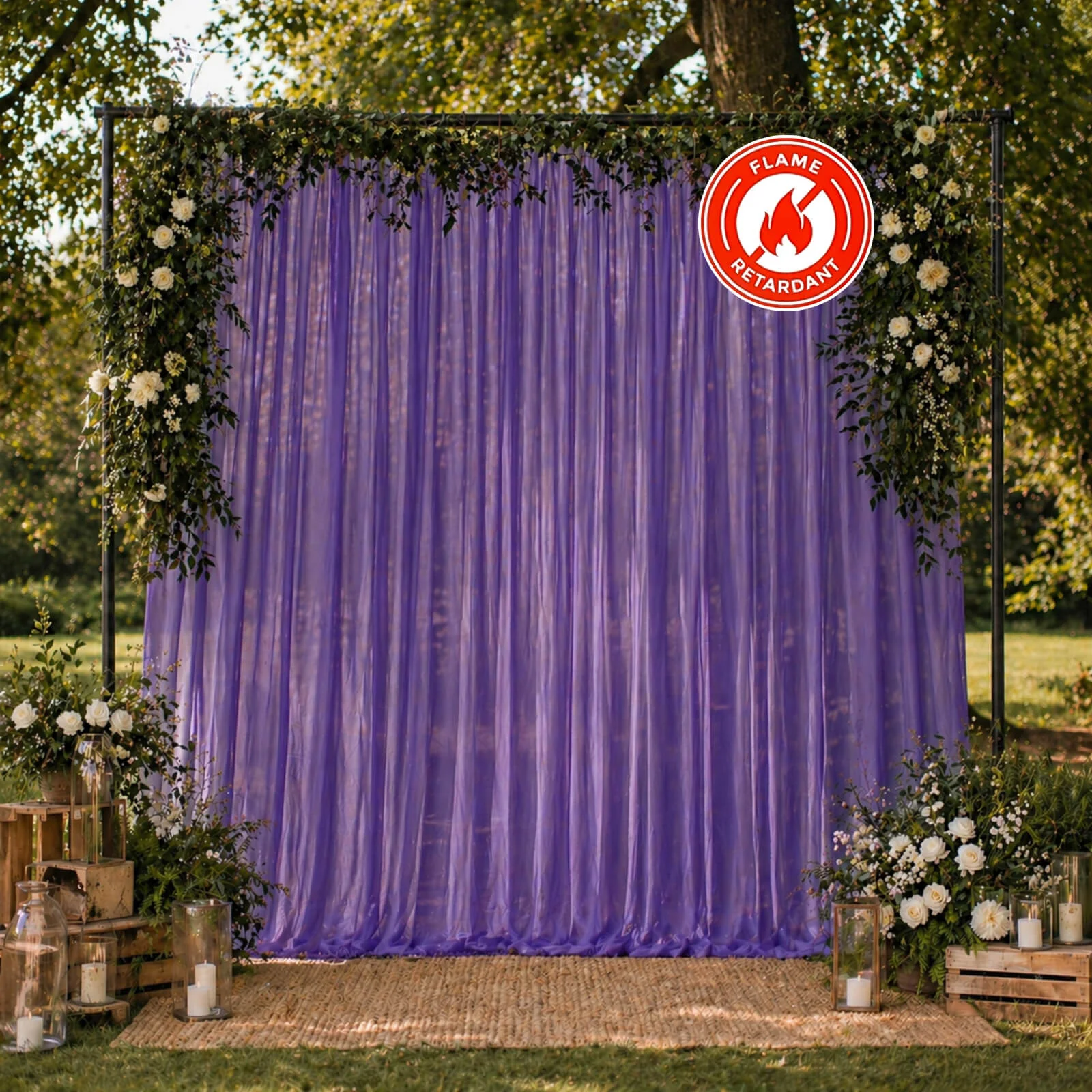 Chiffon Backdrop Curtain Panel 10ft x 10ft – Purple Durable Flame Resistant Sheer Draping Fabric with Rod Pocket - Image 3
