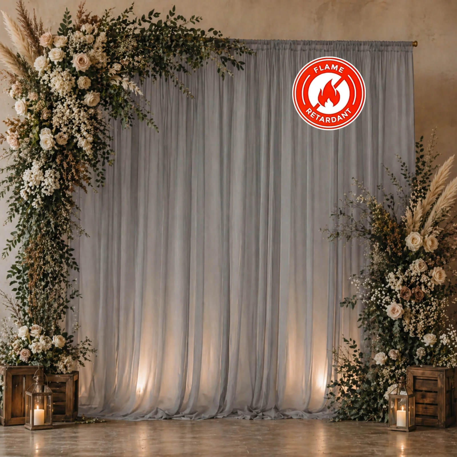 Chiffon Backdrop Curtain Panel 10ft x 10ft – Silver Durable Flame Resistant Sheer Draping Fabric with Rod Pocket