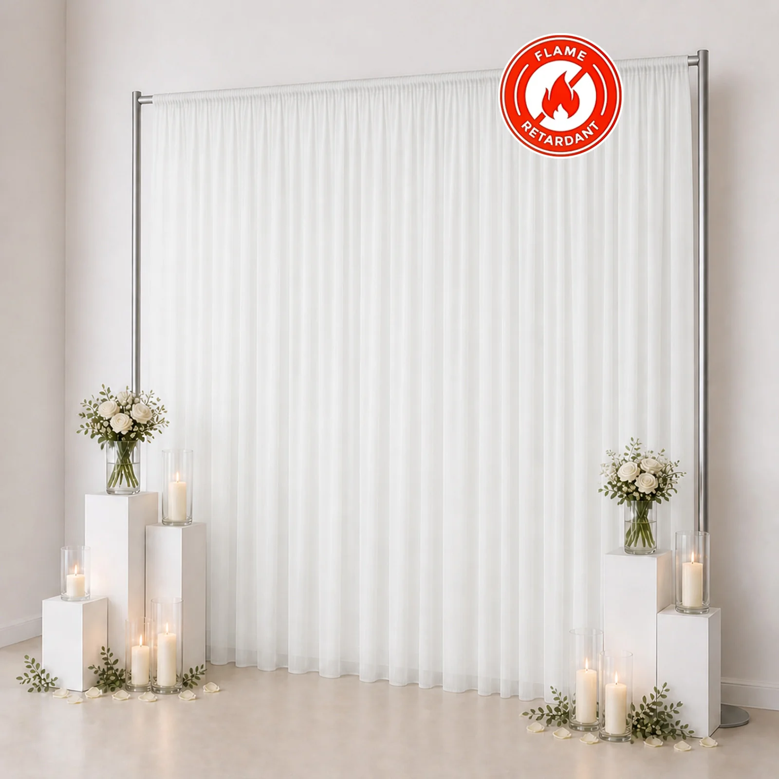 Chiffon Backdrop Curtain Panel 10ft x 12ft – Ivory Durable Flame Resistant Sheer Draping Fabric with Rod Pocket - Image 3