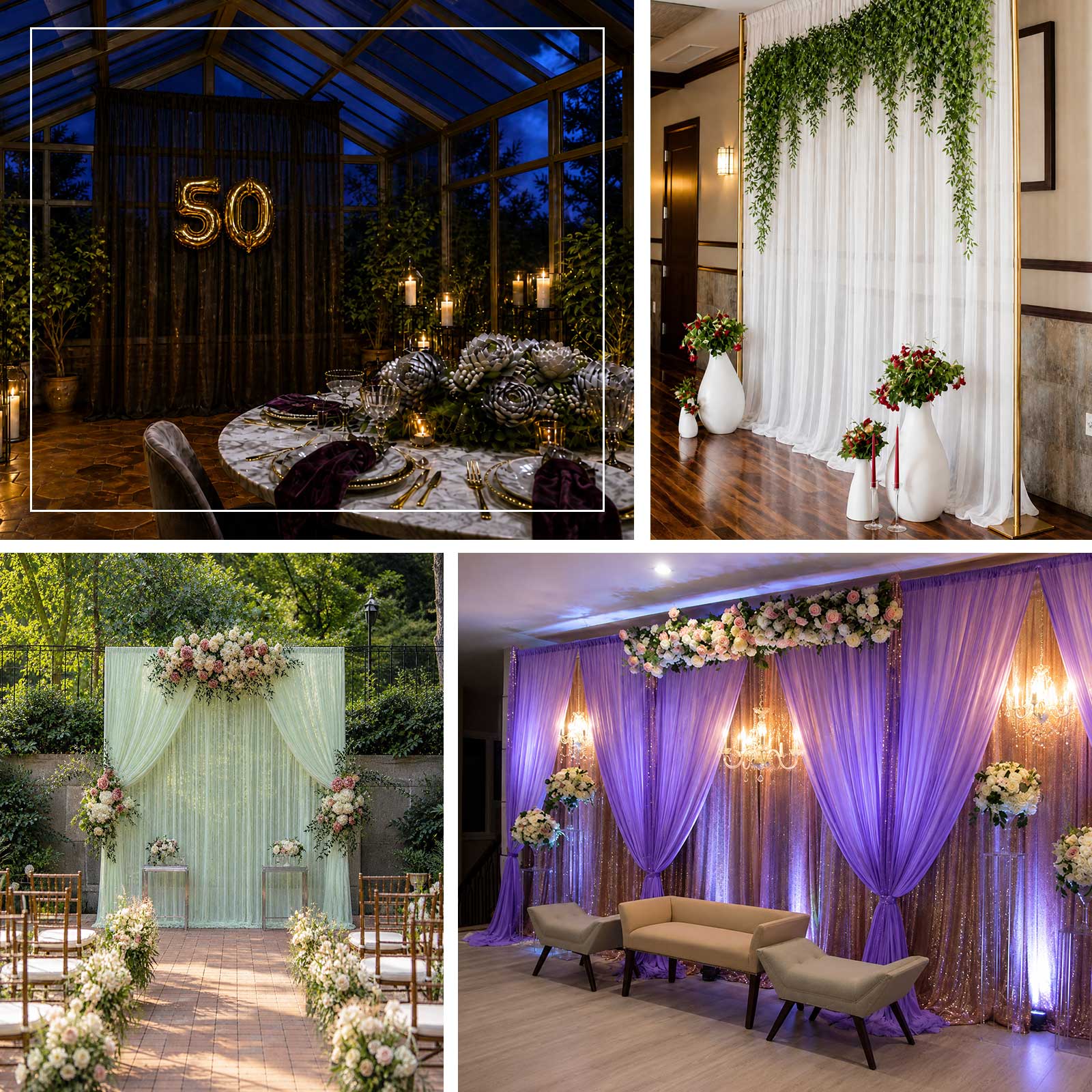 Chiffon Backdrop Curtain Panel 10ft x 12ft – Natural Durable Flame Resistant Sheer Draping Fabric with Rod Pocket - Image 5