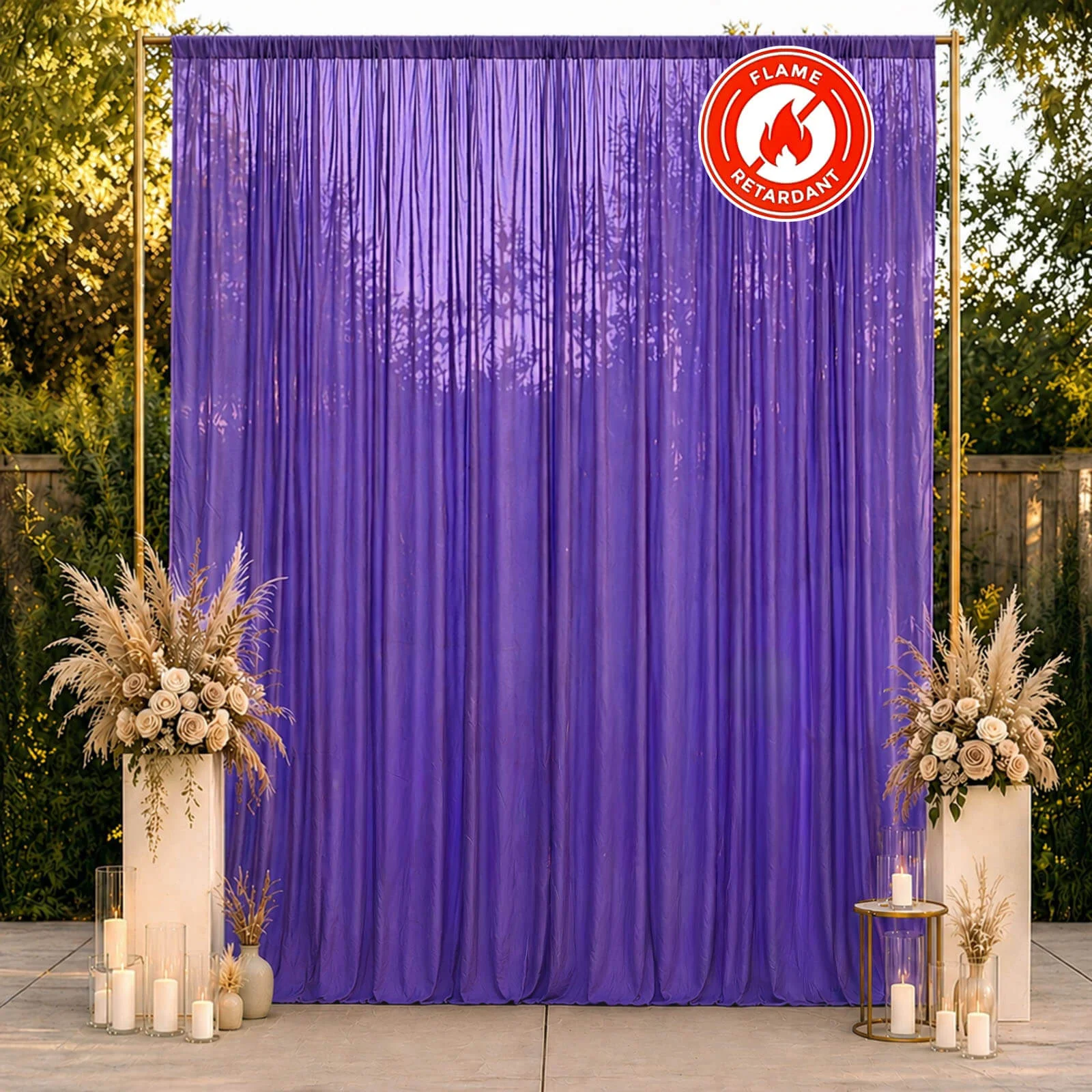 Chiffon Backdrop Curtain Panel 10ft x 12ft – Purple Durable Flame Resistant Sheer Draping Fabric with Rod Pocket
