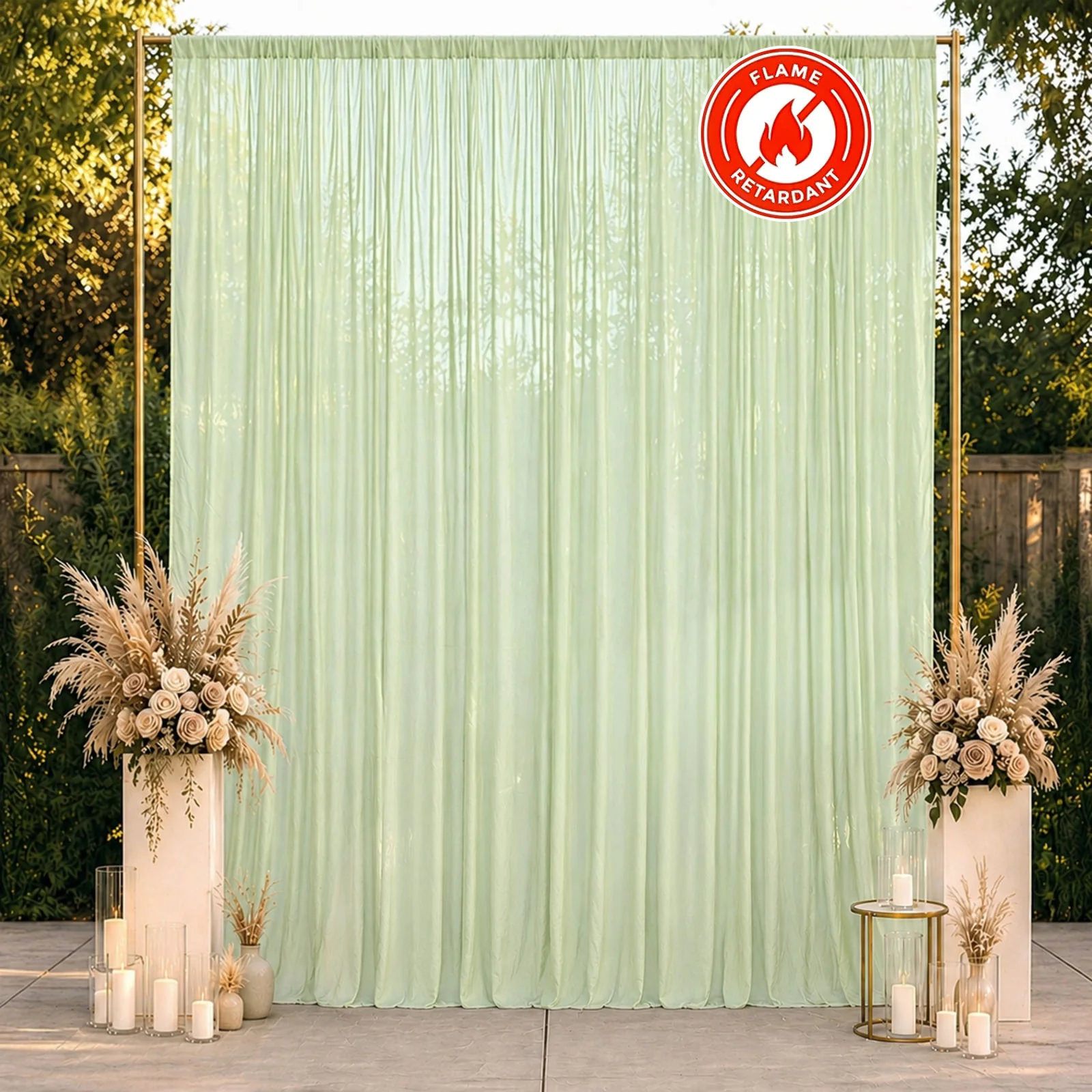 Chiffon Backdrop Curtain Panel 10ft x 12ft – Sage Green Durable Flame Resistant Sheer Draping Fabric with Rod Pocket